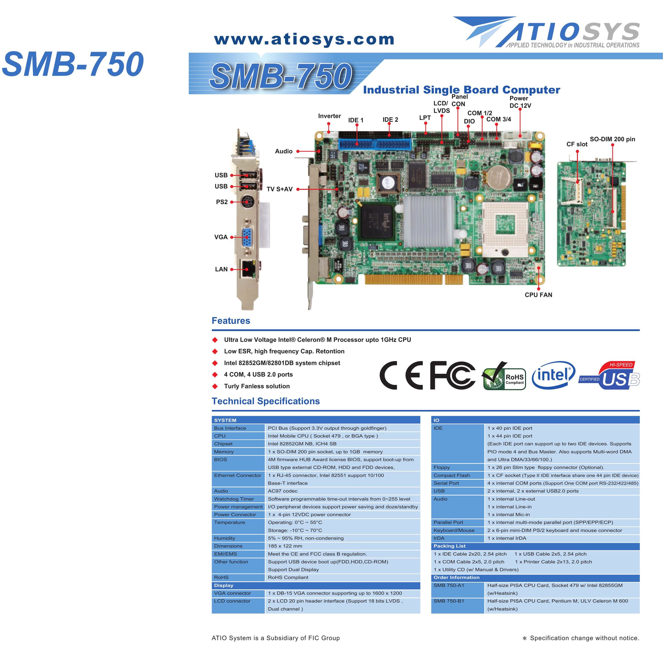 FIC SMB-750 Computer Hardware User Manual