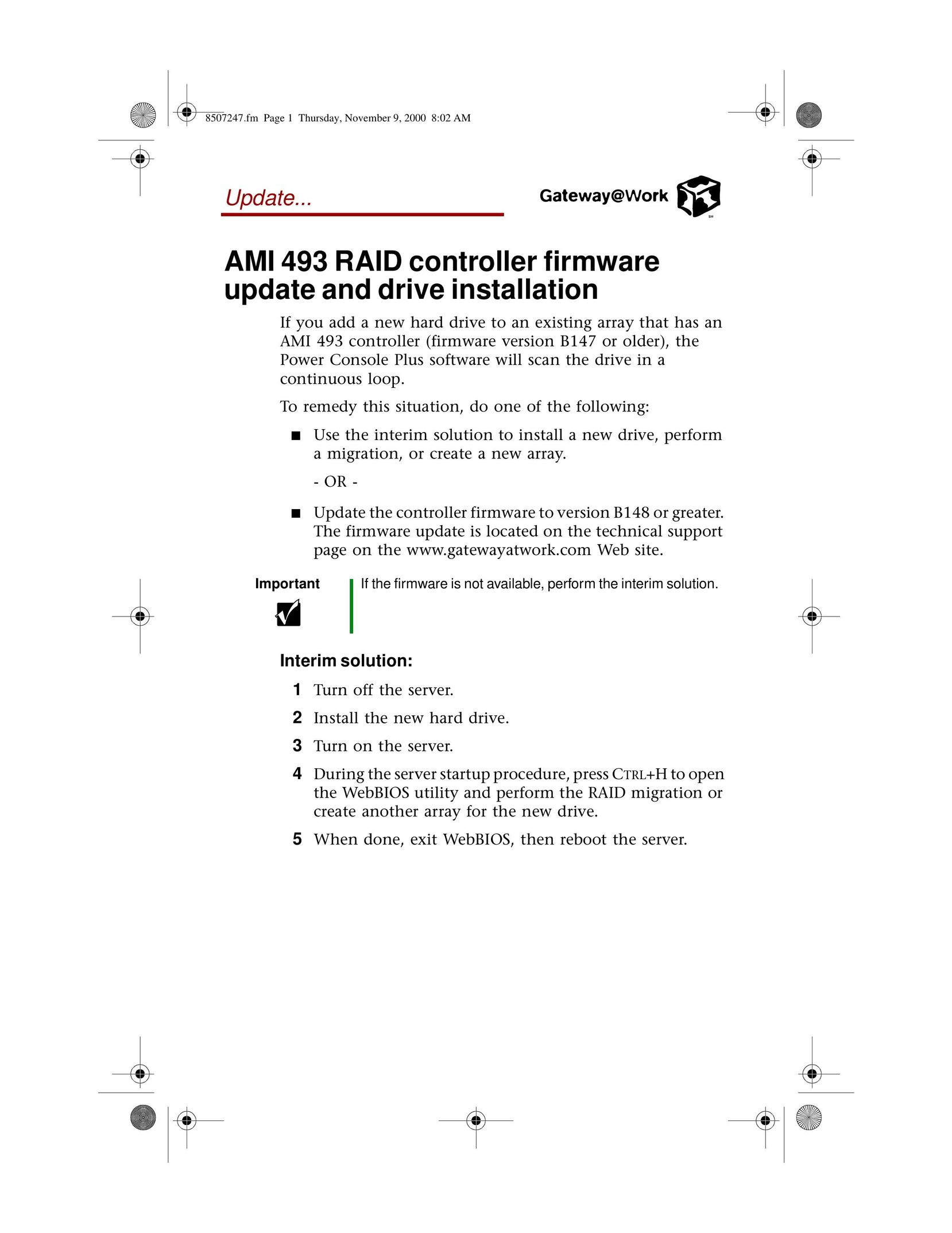 Gateway AMI 493 Computer Hardware User Manual