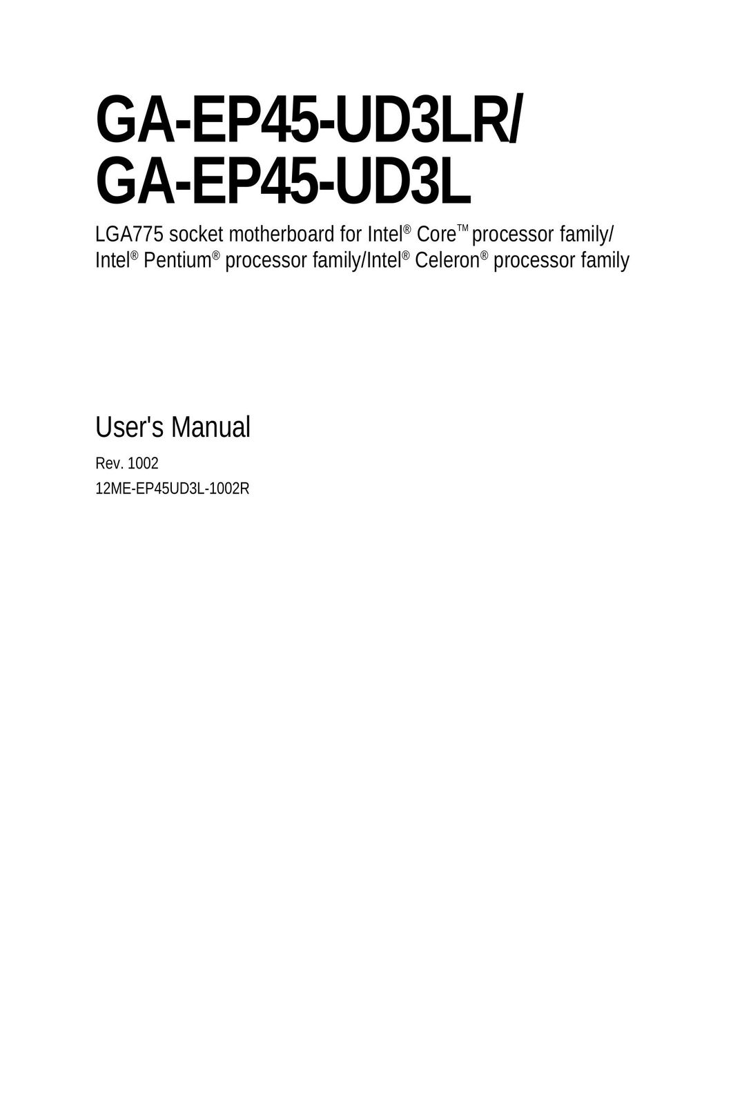 Gigabyte GA-EP45-UD3L Computer Hardware User Manual