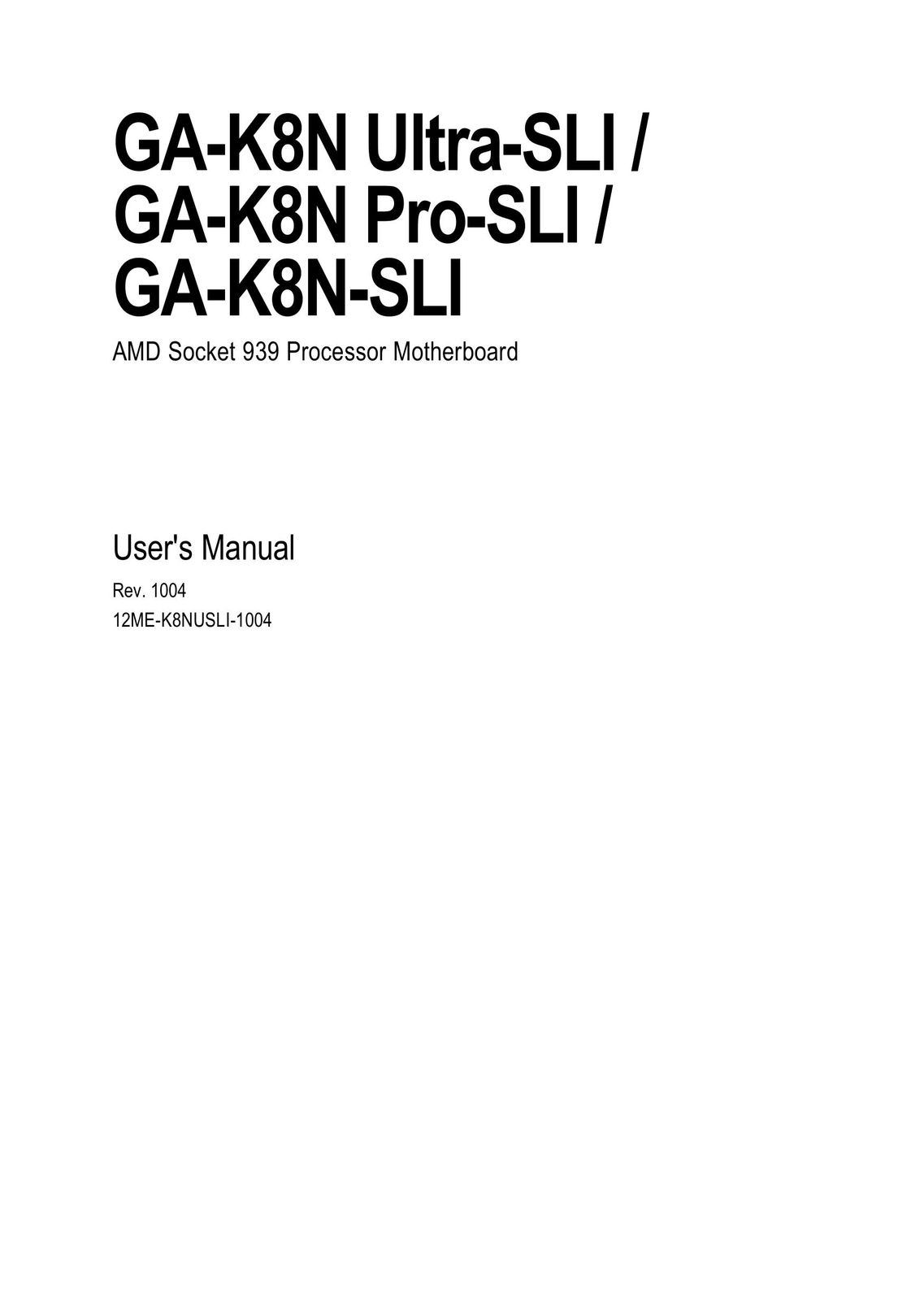 Gigabyte GA-K8N-SLI Computer Hardware User Manual