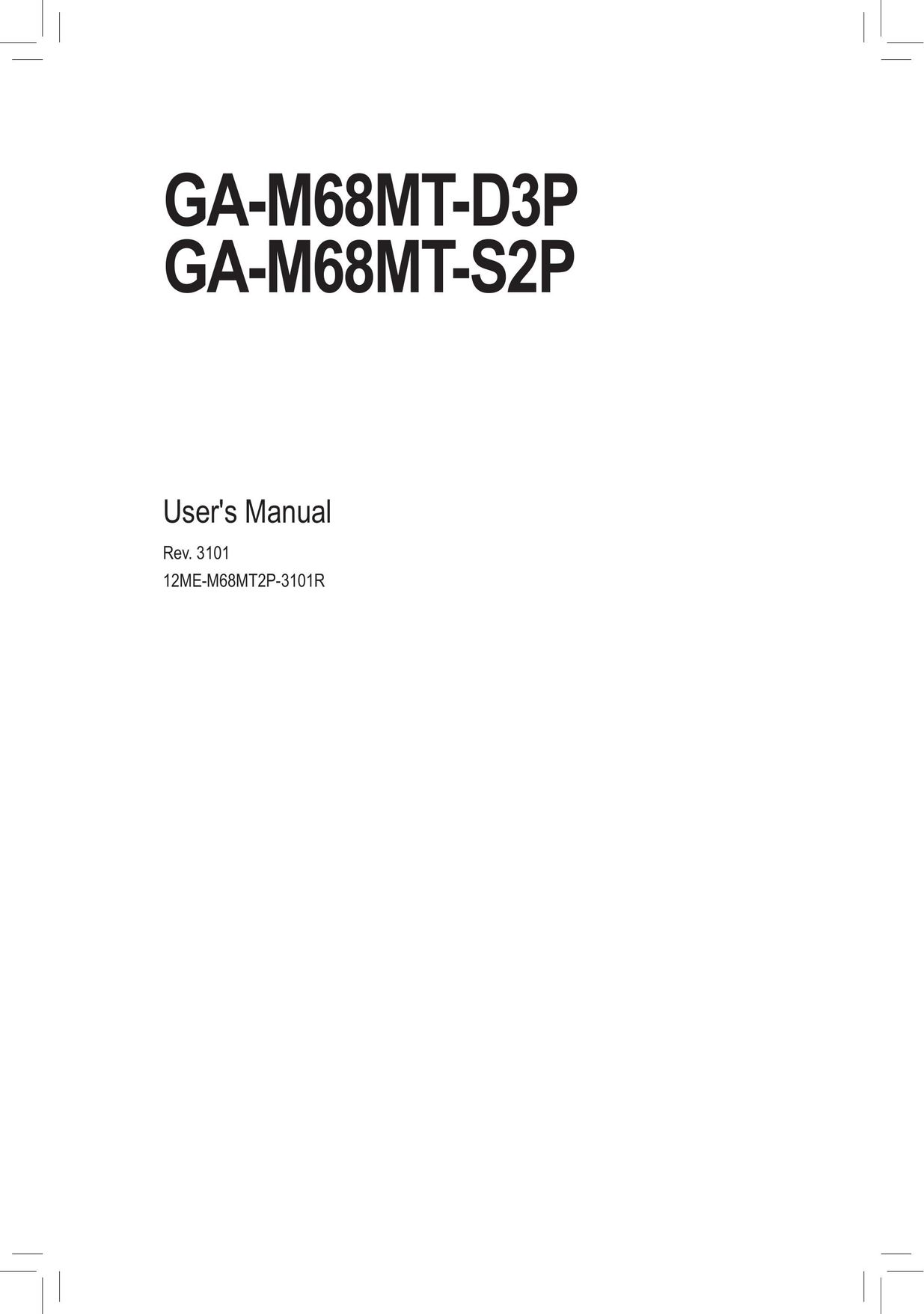 Gigabyte GA-M68MT-S2P Computer Hardware User Manual