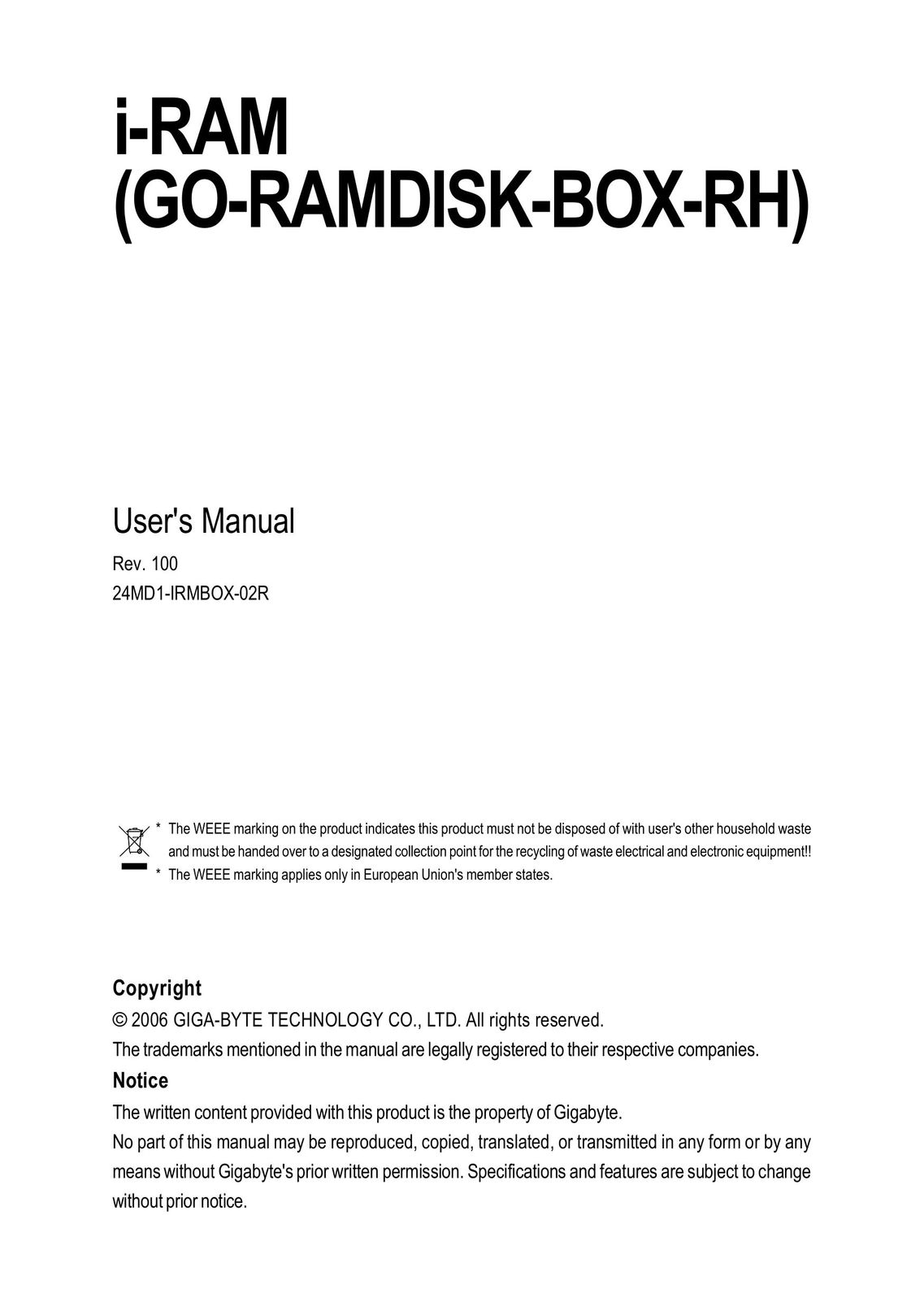 Gigabyte GO-RAMDISK-BOX-RH Computer Hardware User Manual