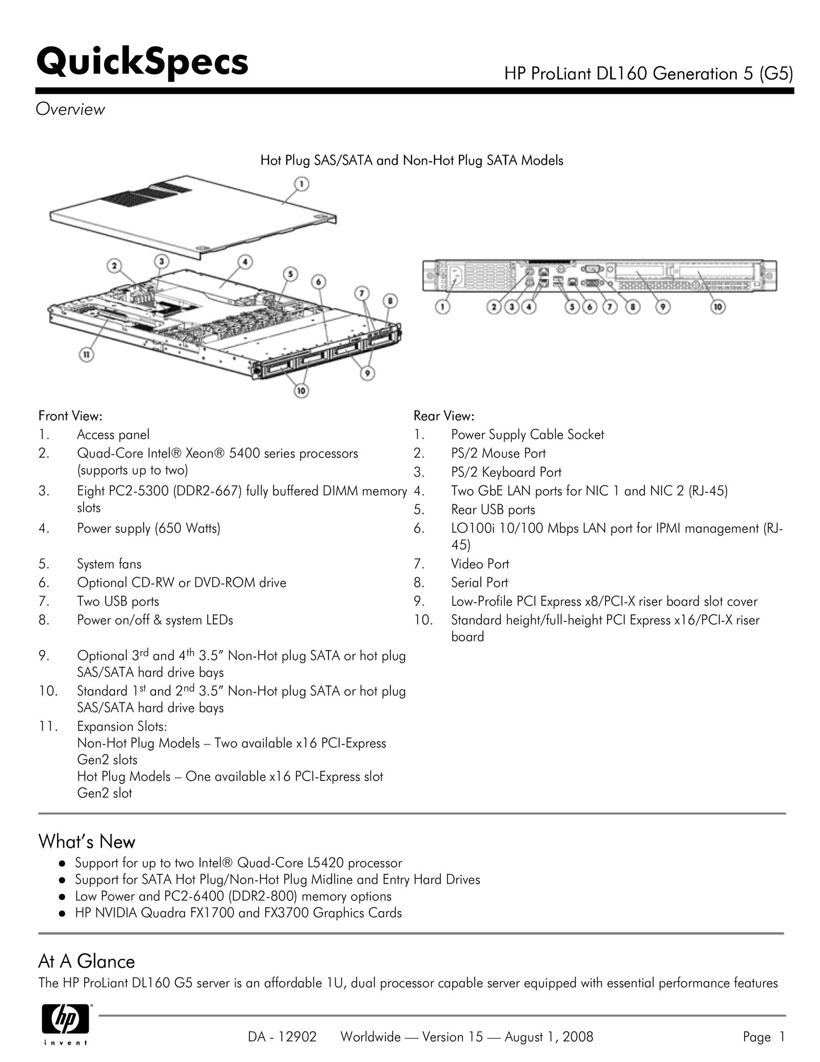 HP (Hewlett-Packard) DL160 Computer Hardware User Manual