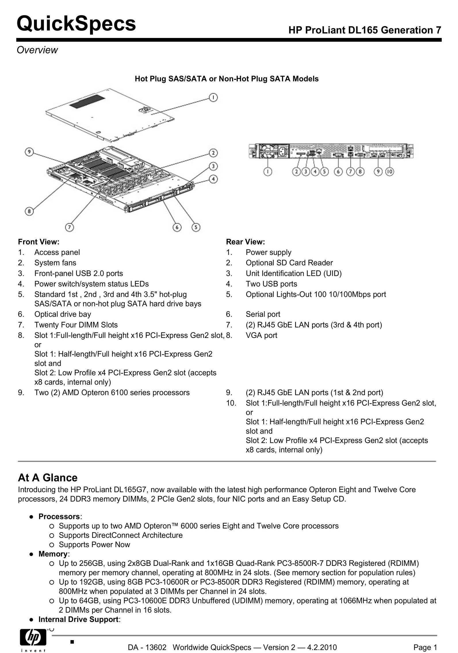 HP (Hewlett-Packard) DL165 Computer Hardware User Manual