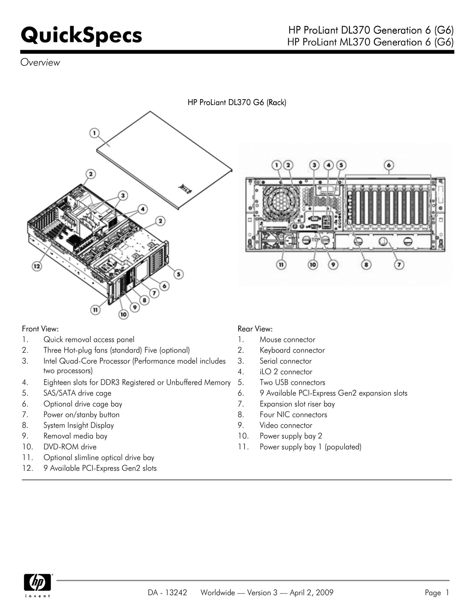 HP (Hewlett-Packard) DL370 Computer Hardware User Manual