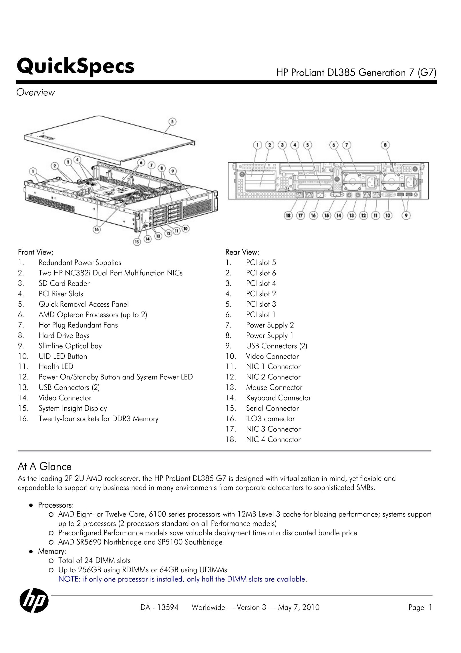 HP (Hewlett-Packard) DL385 Computer Hardware User Manual