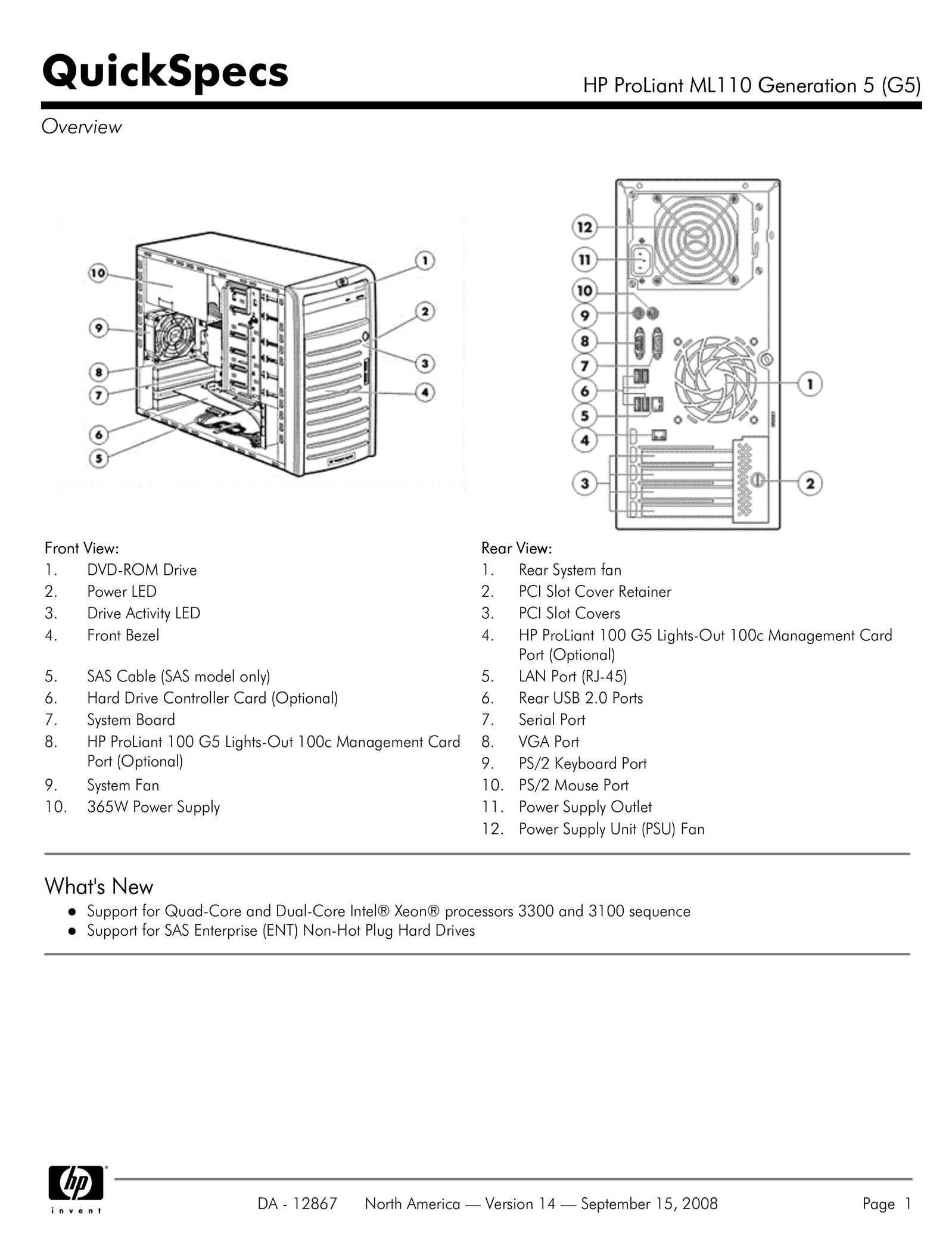 HP (Hewlett-Packard) ML110 G5 Computer Hardware User Manual