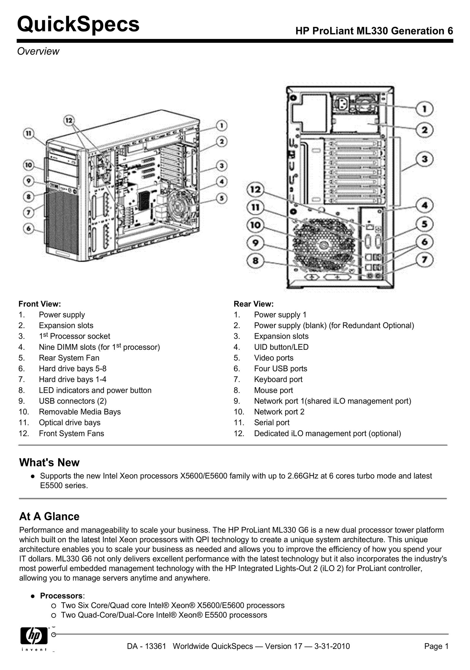 HP (Hewlett-Packard) ML330 Computer Hardware User Manual