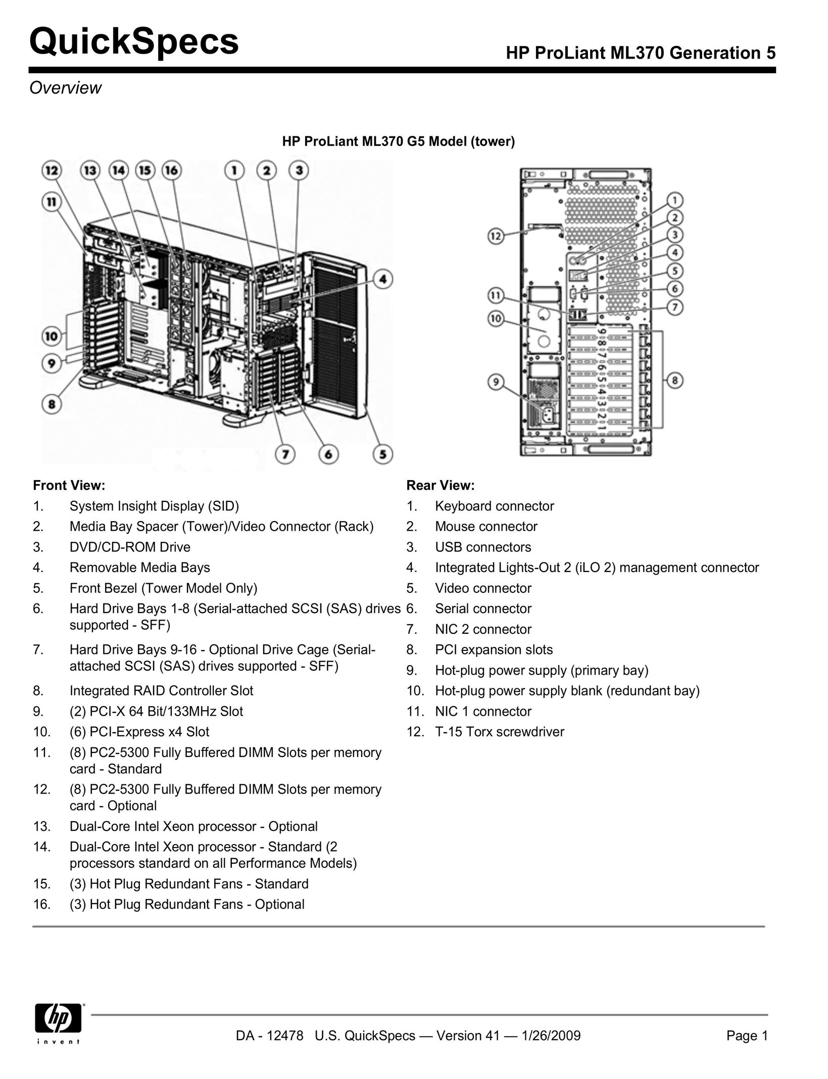 HP (Hewlett-Packard) ML370 Computer Hardware User Manual
