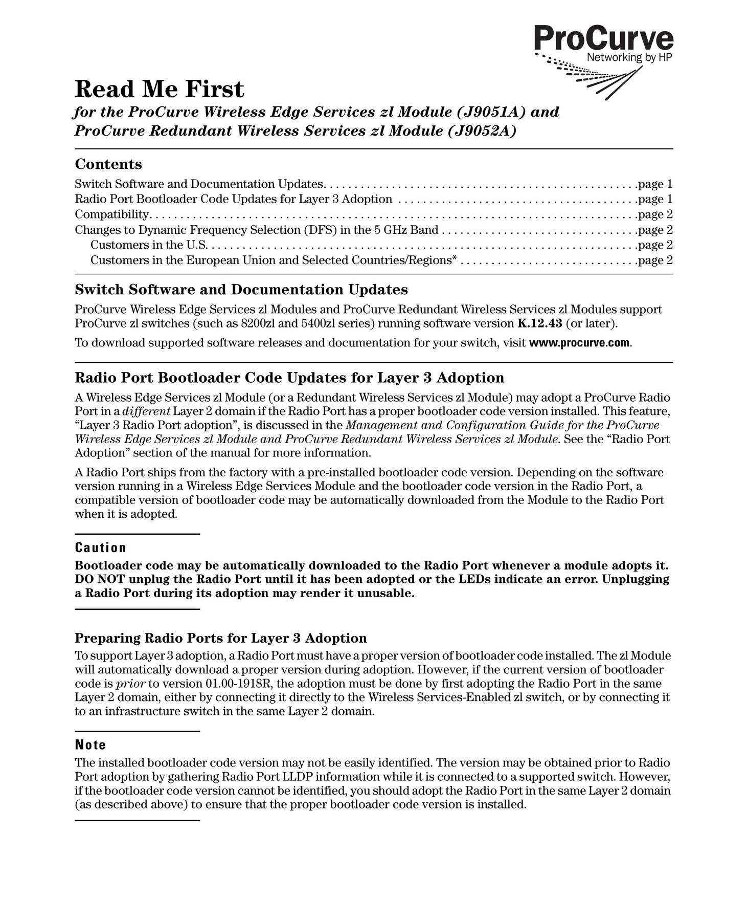 HP (Hewlett-Packard) ProCurve Wireless Edge Services zl Module, ProCurve Redundant Wireless Services zl Module Computer Hardware User Manual
