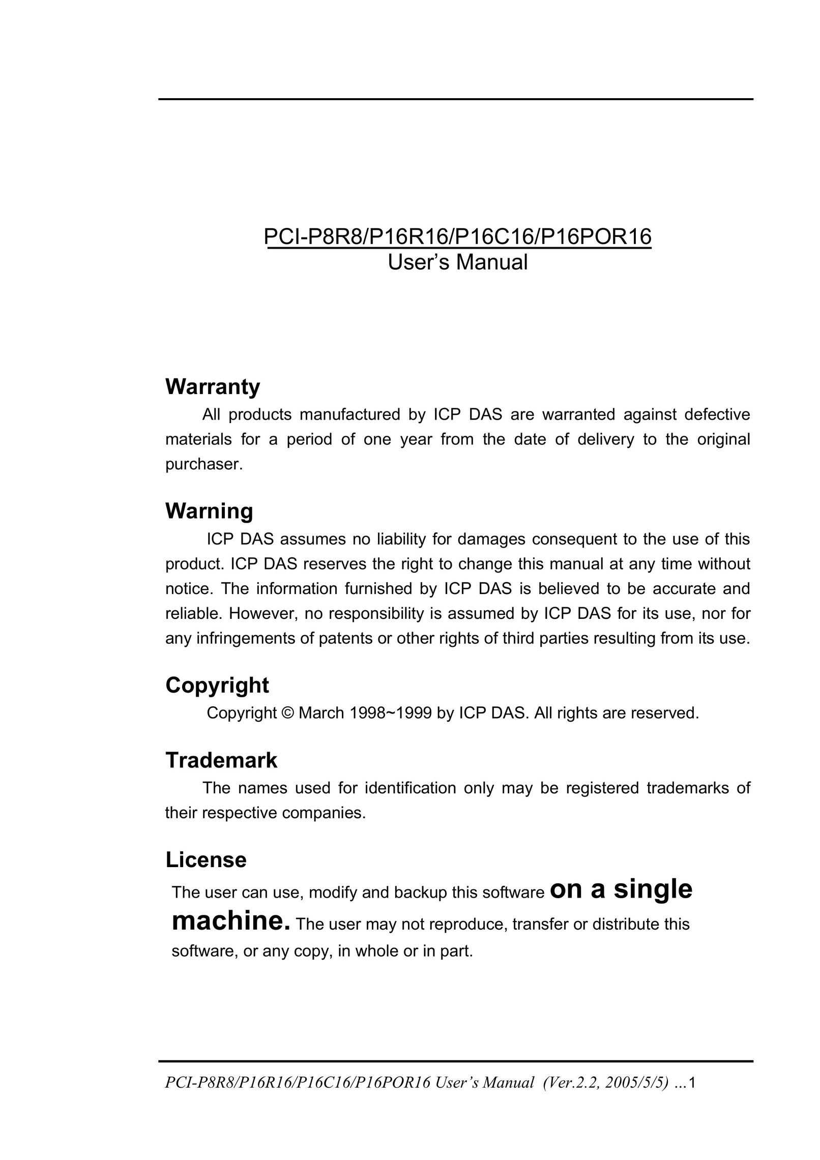 ICP DAS USA PCI-P16R16 Computer Hardware User Manual