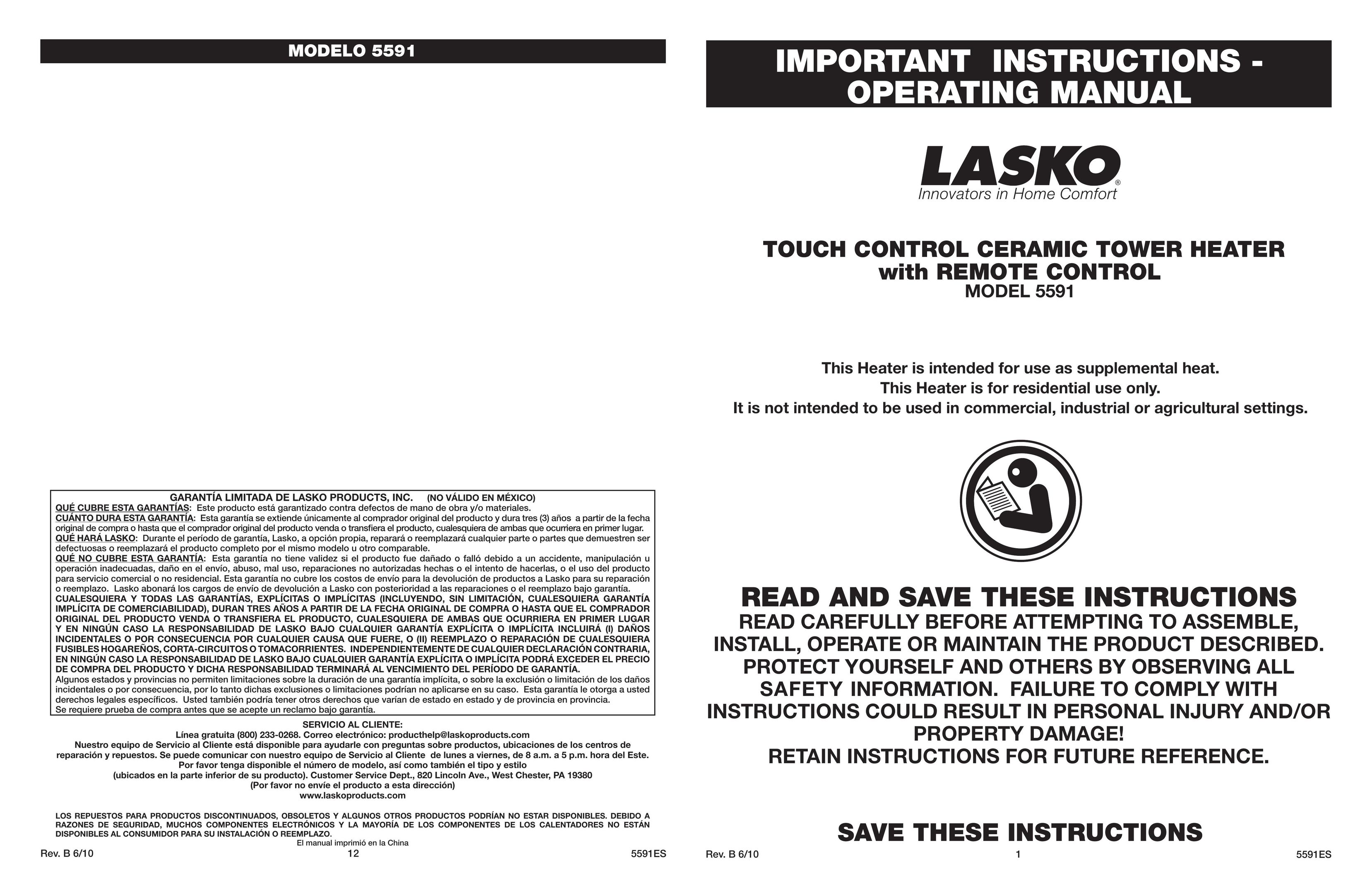 Lasko 5591 Computer Hardware User Manual