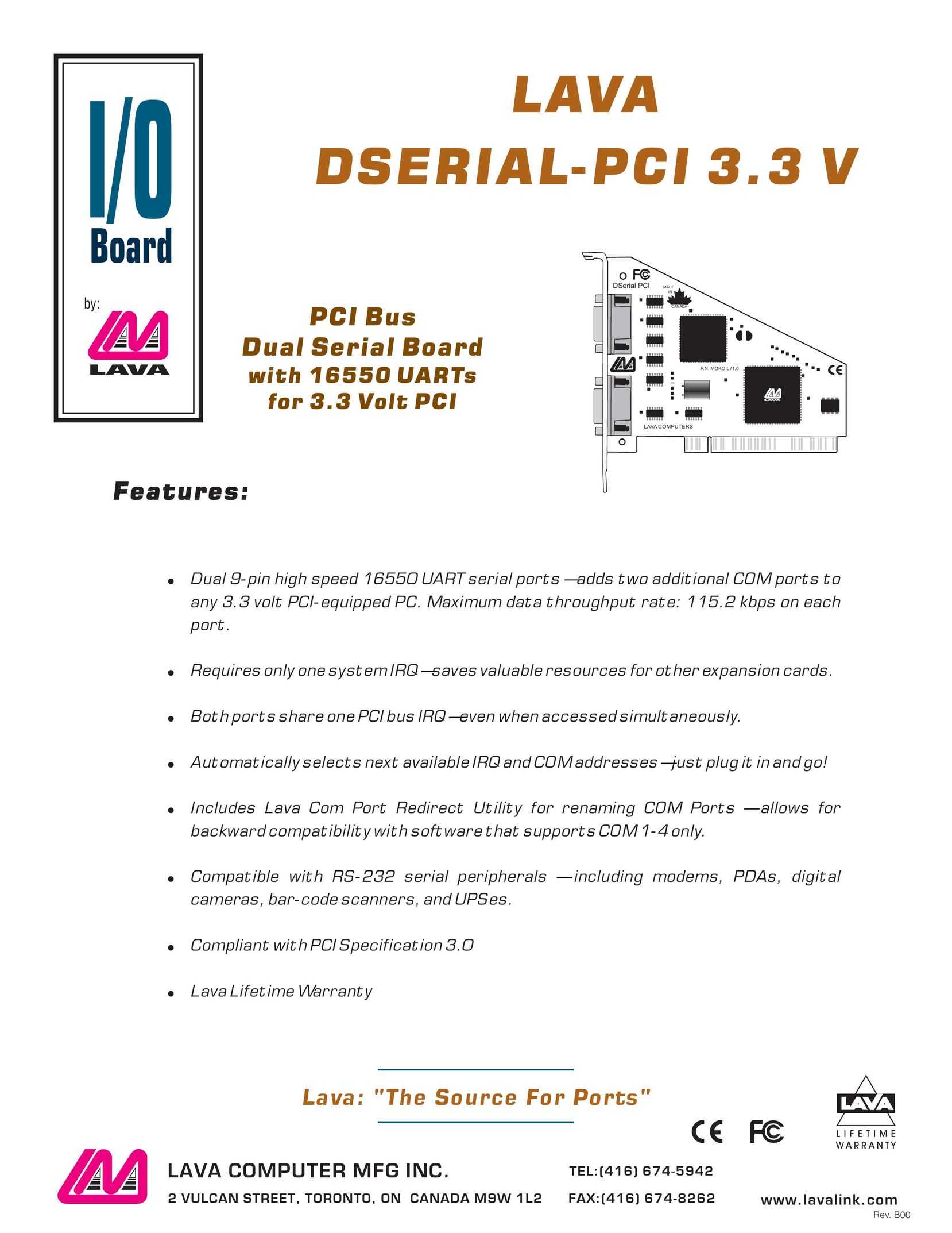 Lava Computer DSERIAL-PCI 3.3 V Computer Hardware User Manual