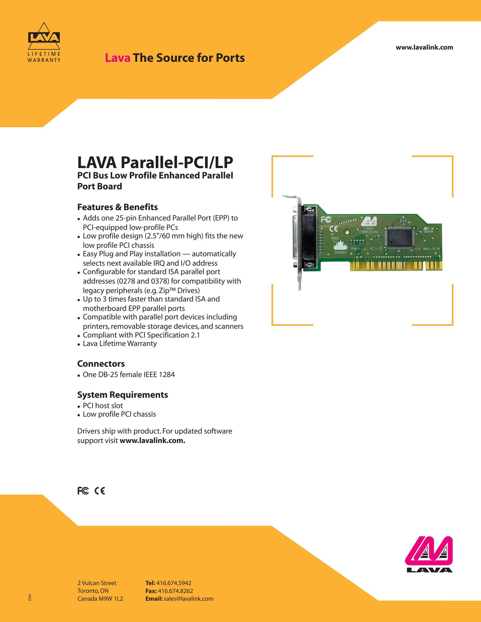 Lava Computer Enhanced Parallel Port Board Computer Hardware User Manual