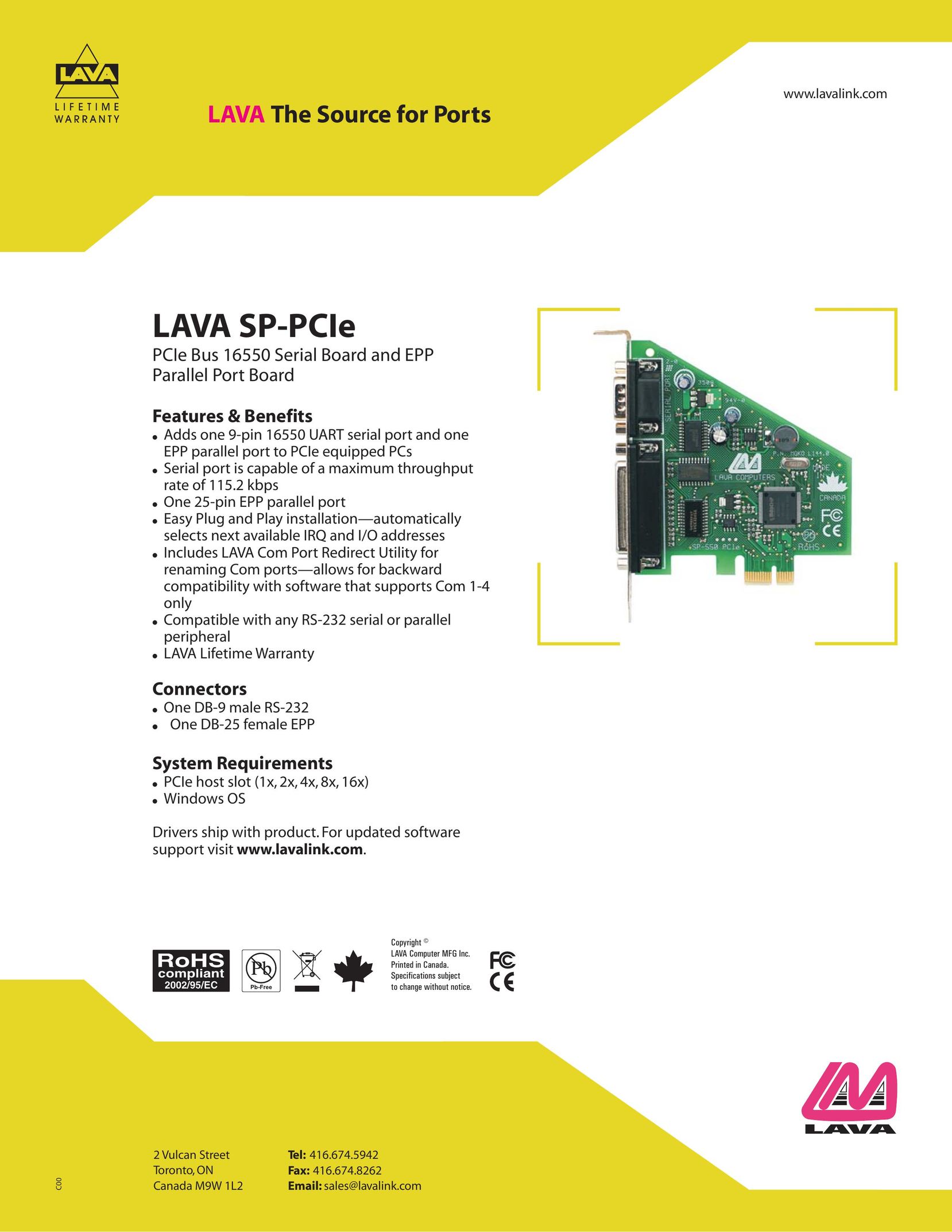 Lava Computer LAVA SP-PCIe Computer Hardware User Manual