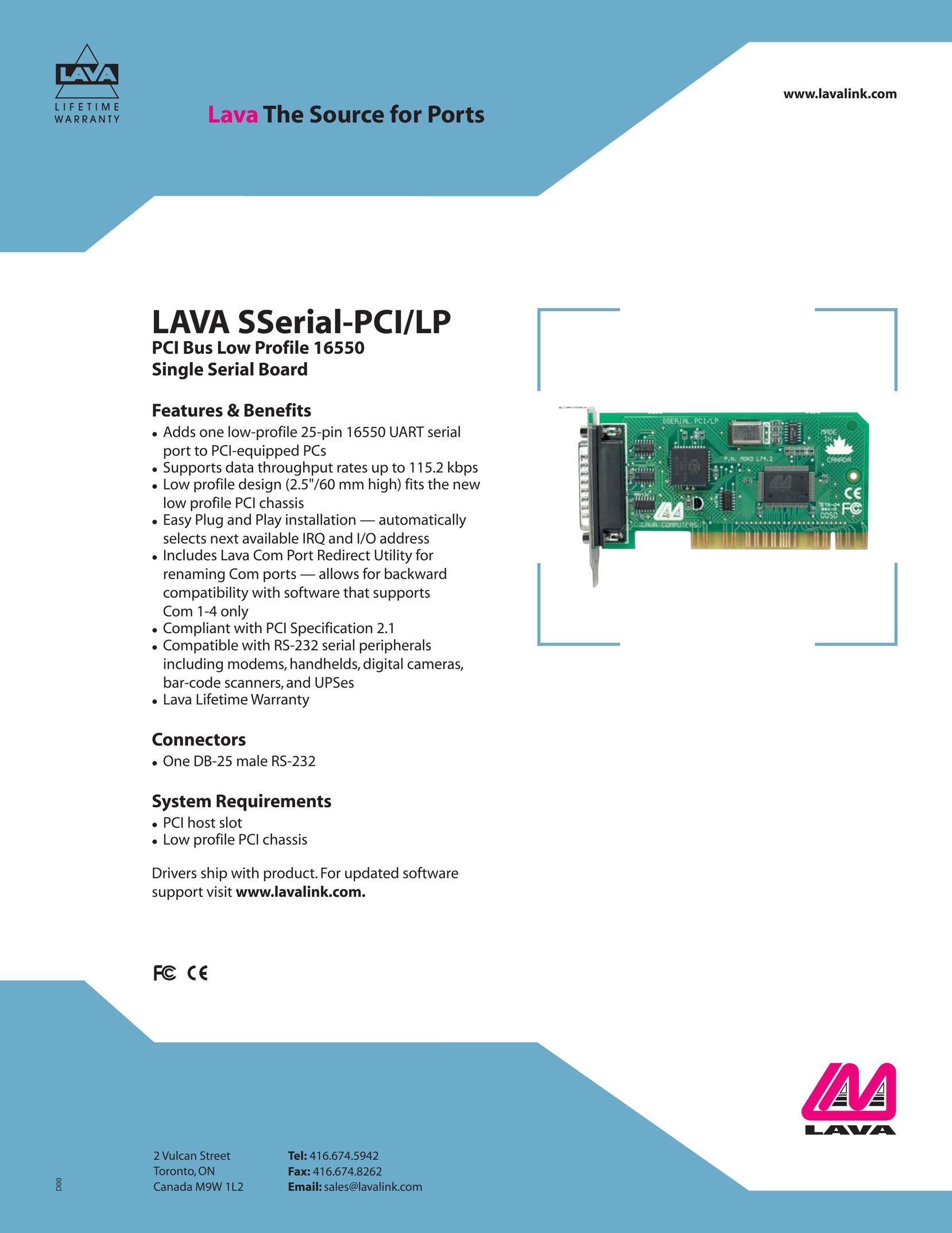 Lava Computer LAVA SSerial-PCI/LP Computer Hardware User Manual