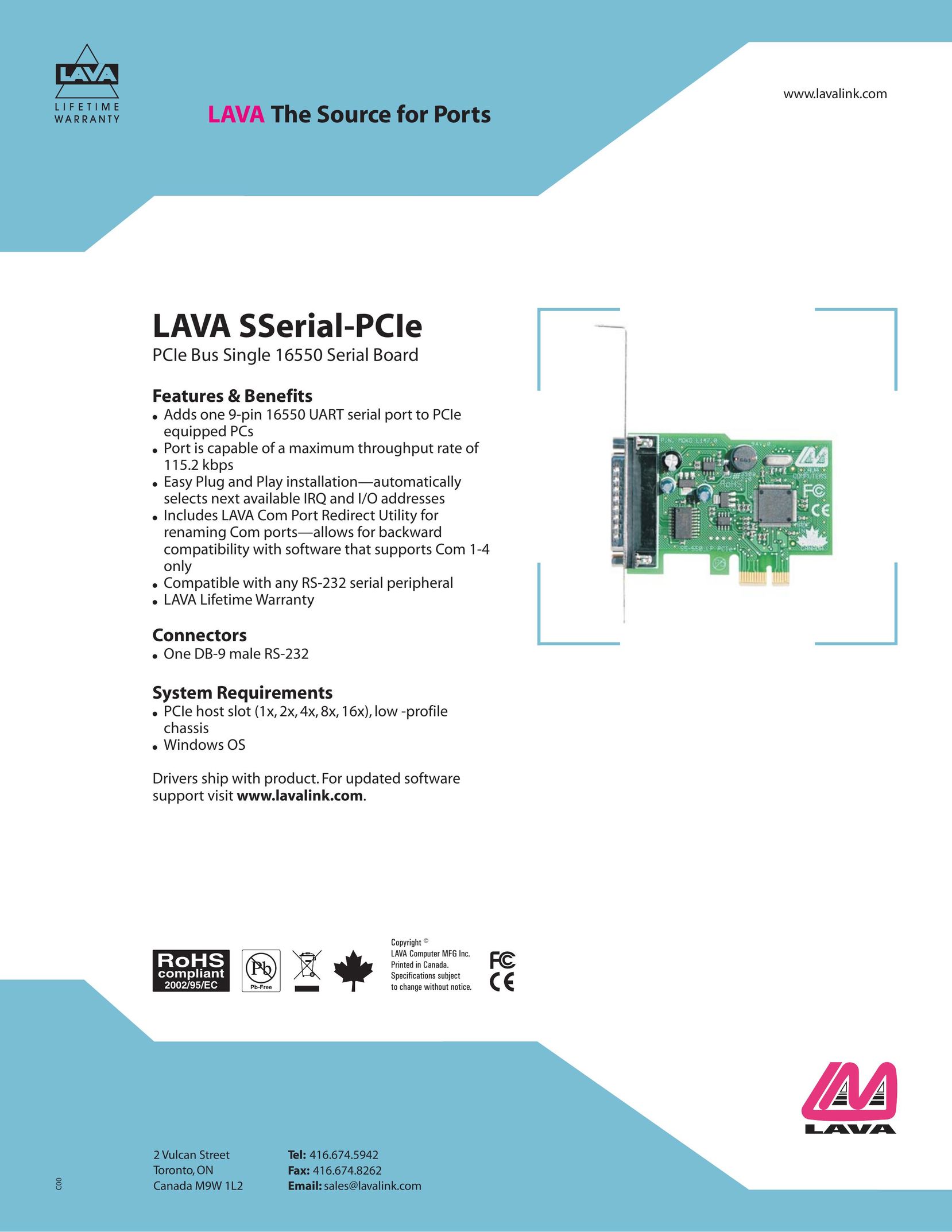 Lava Computer LAVA SSerial-PCIe Computer Hardware User Manual