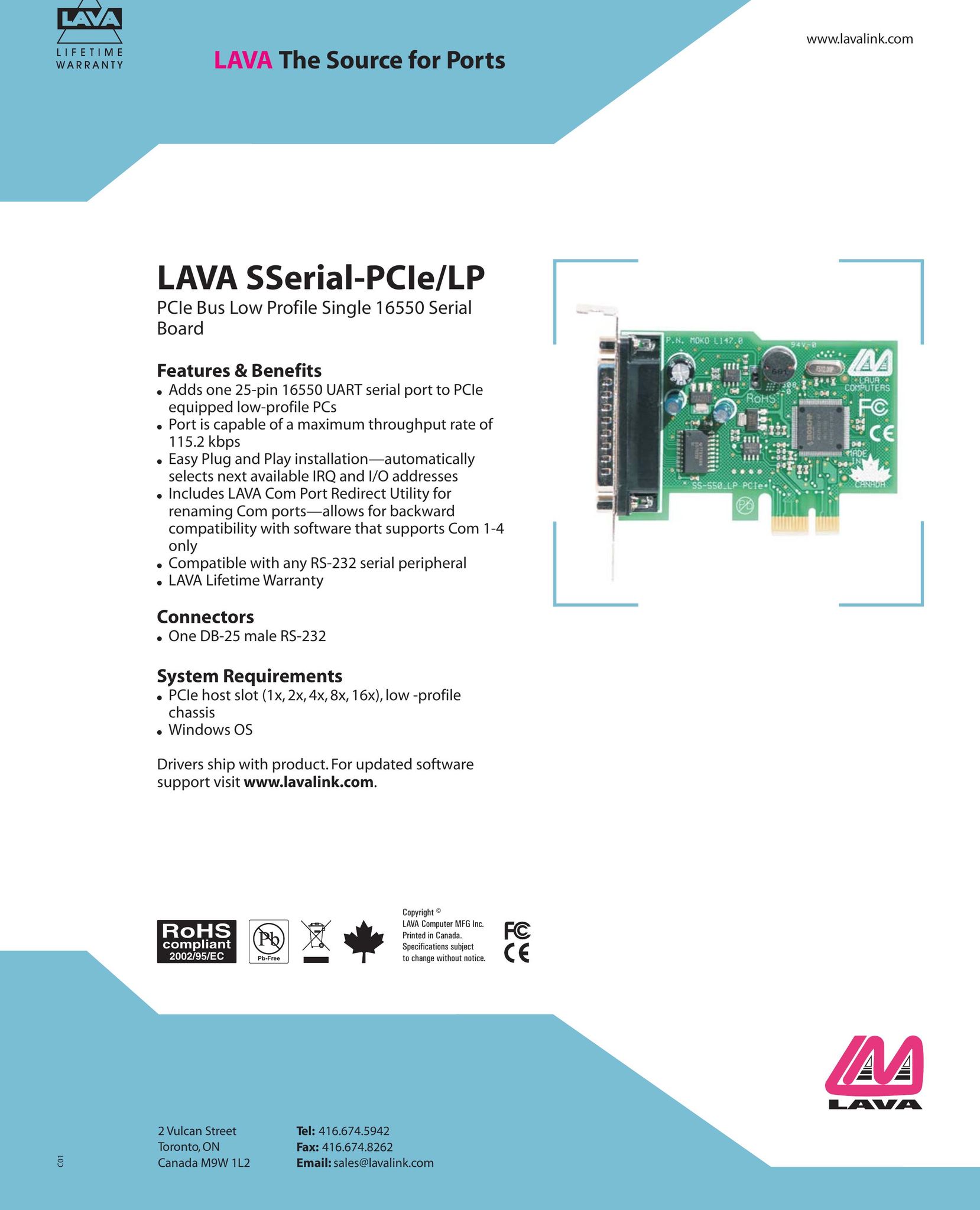 Lava Computer LAVA SSerial-PCIe/LP Computer Hardware User Manual