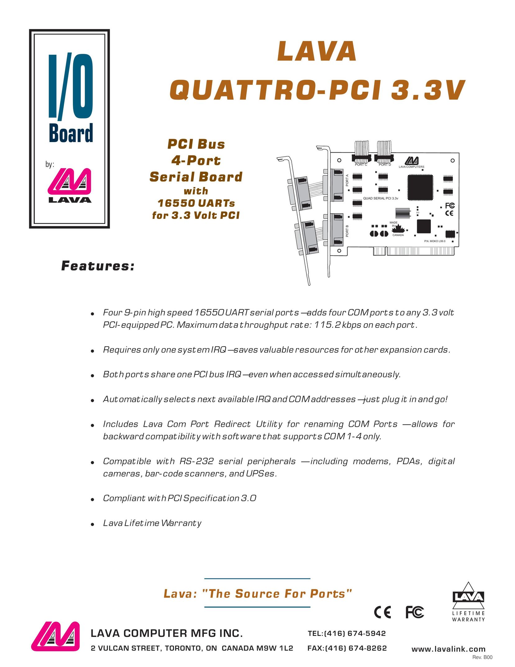 Lava Computer QUATTRO-PCI 3.3V Computer Hardware User Manual