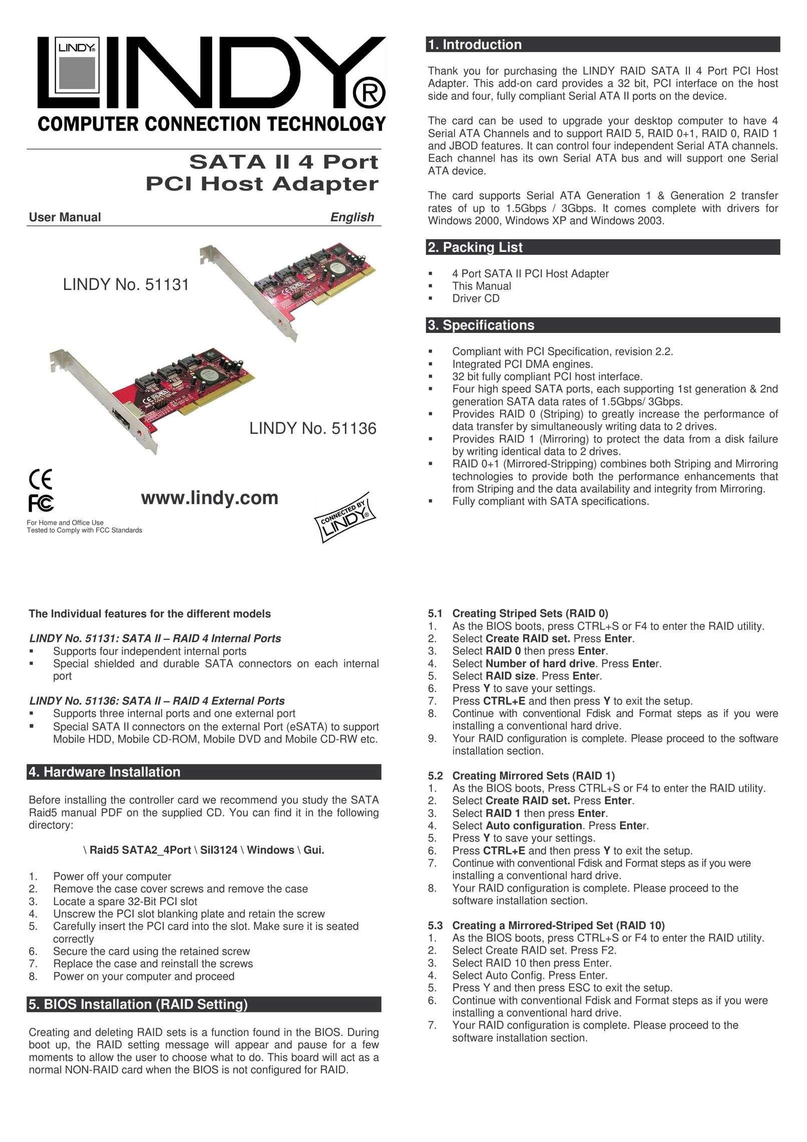 Lindy 51131 Computer Hardware User Manual