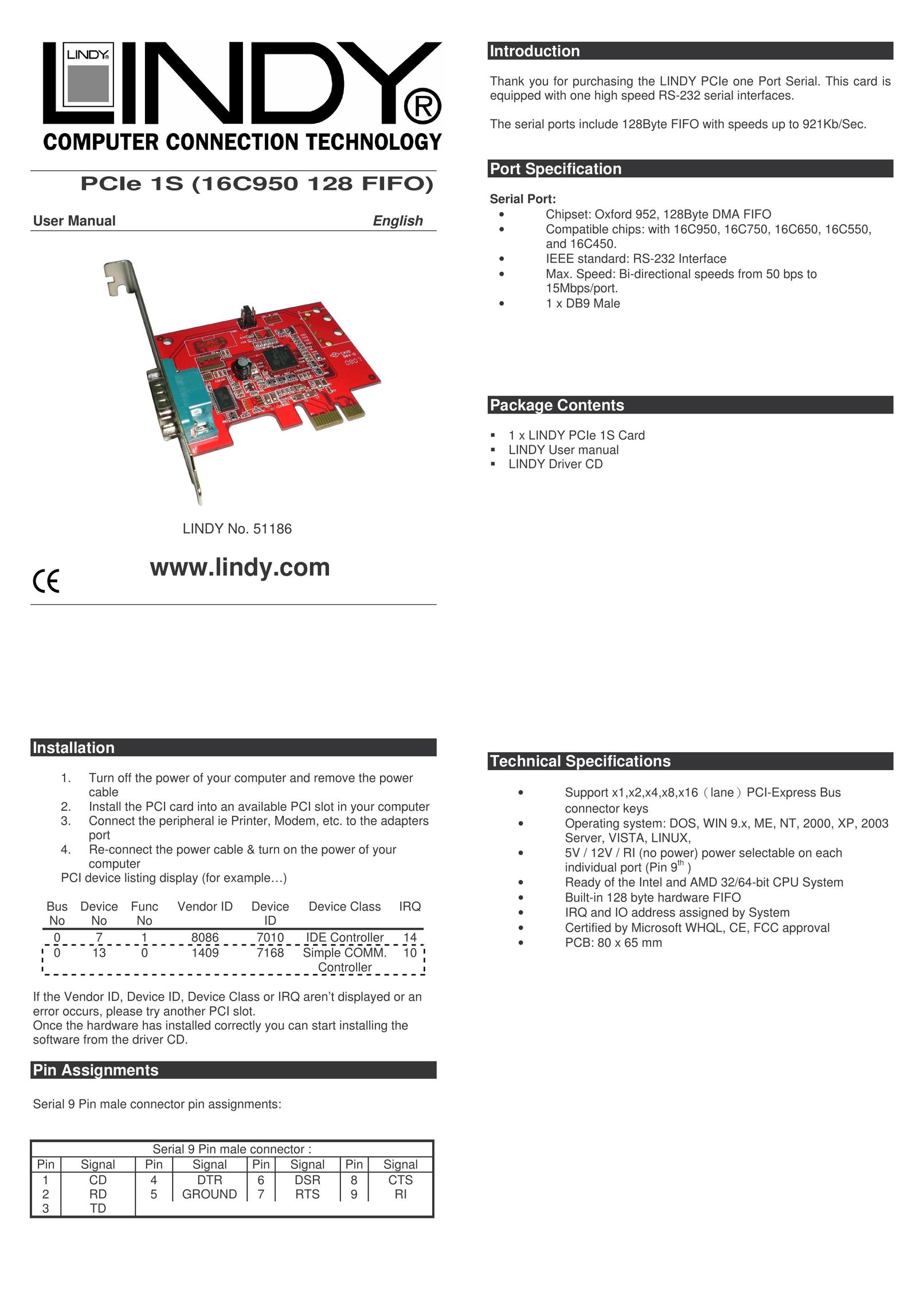 Lindy 51186 Computer Hardware User Manual