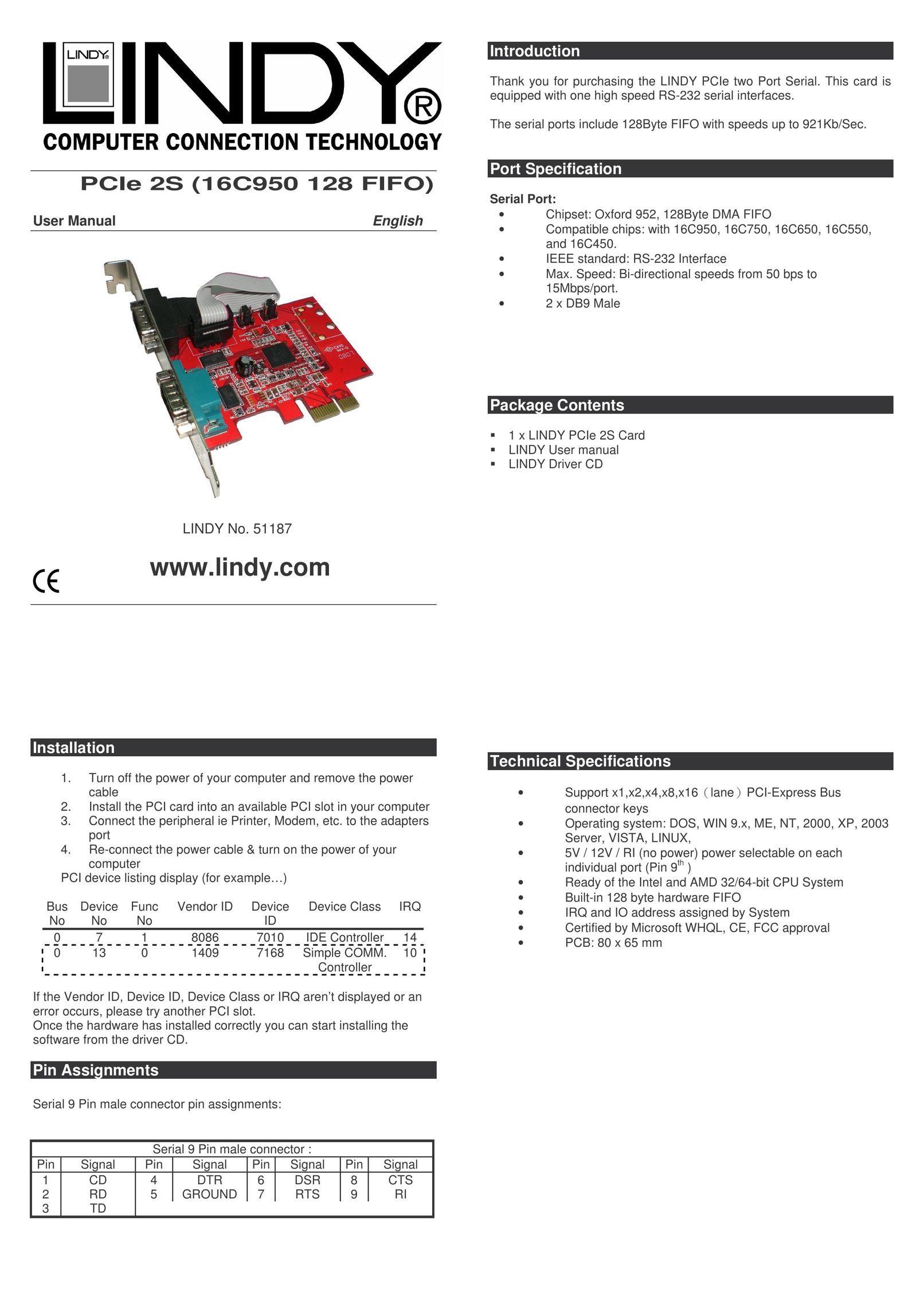Lindy 51187 Computer Hardware User Manual