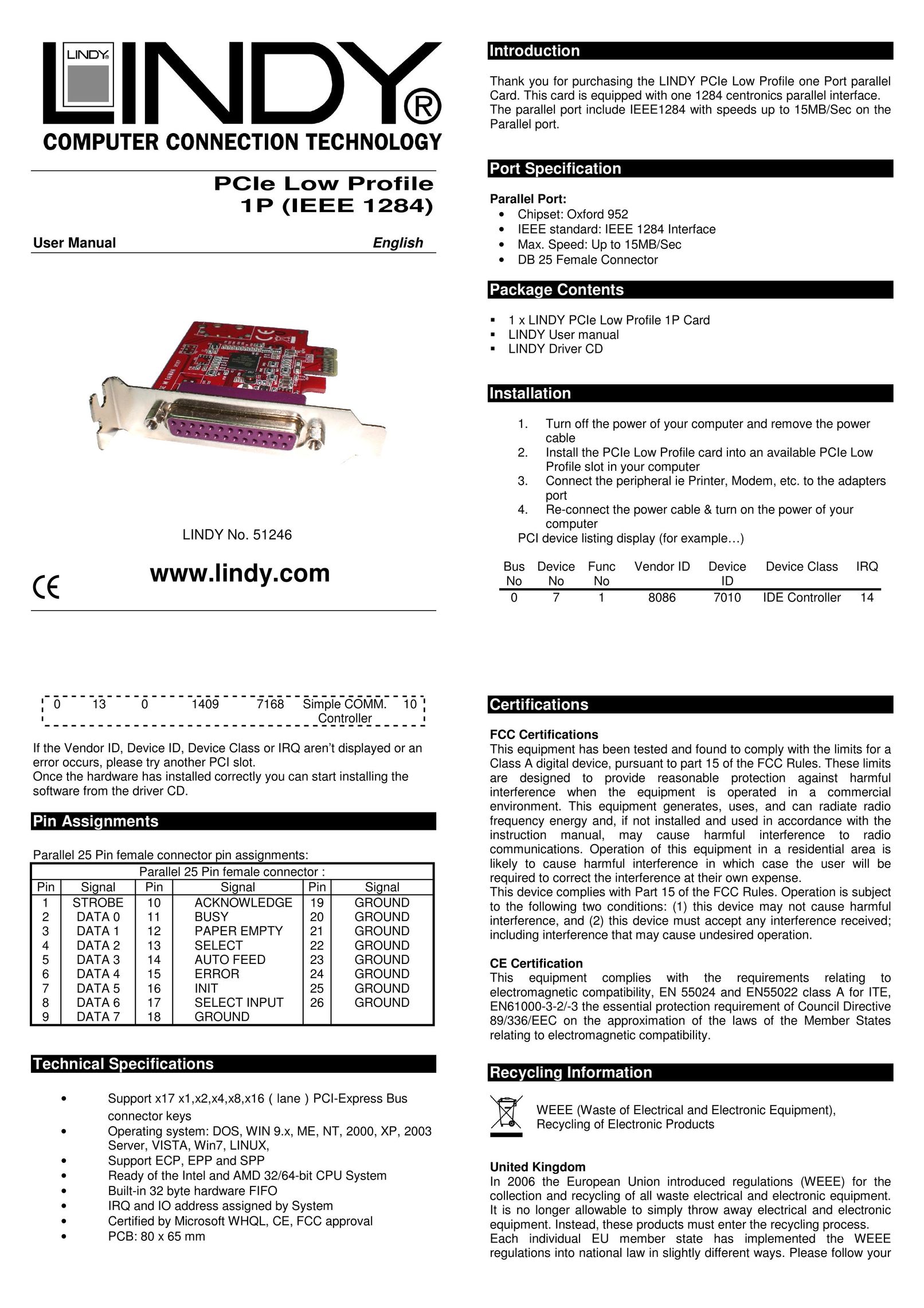 Lindy 51246 Computer Hardware User Manual