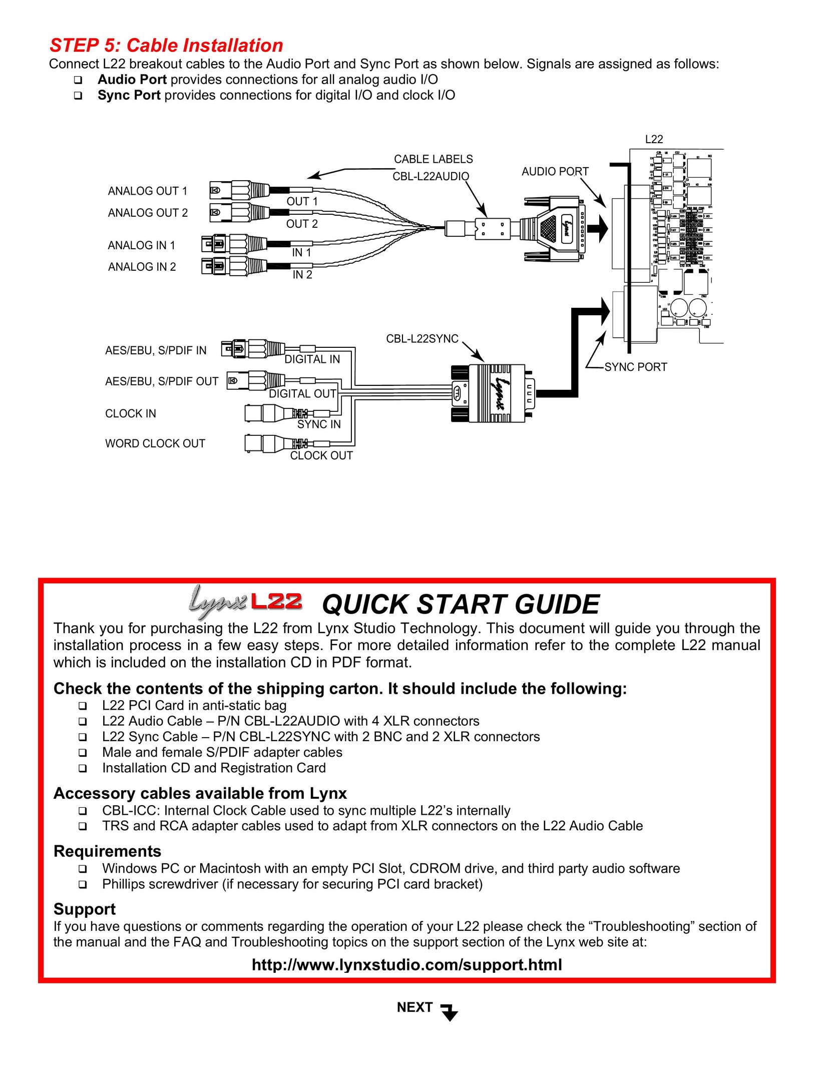 Lynx Audio Cable Computer Hardware User Manual