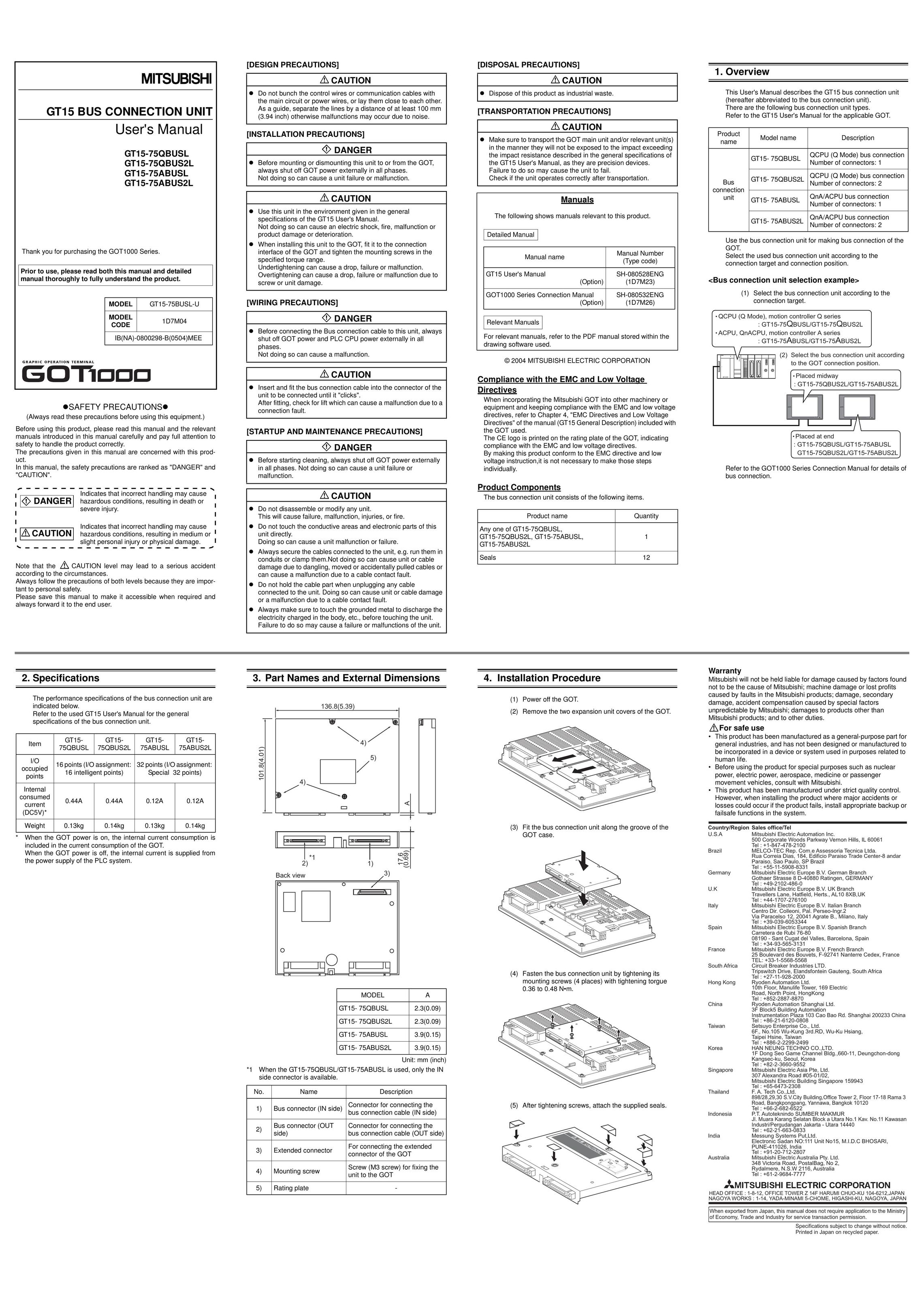 Mitsubishi Electronics GT15-75ABUS2L Computer Hardware User Manual