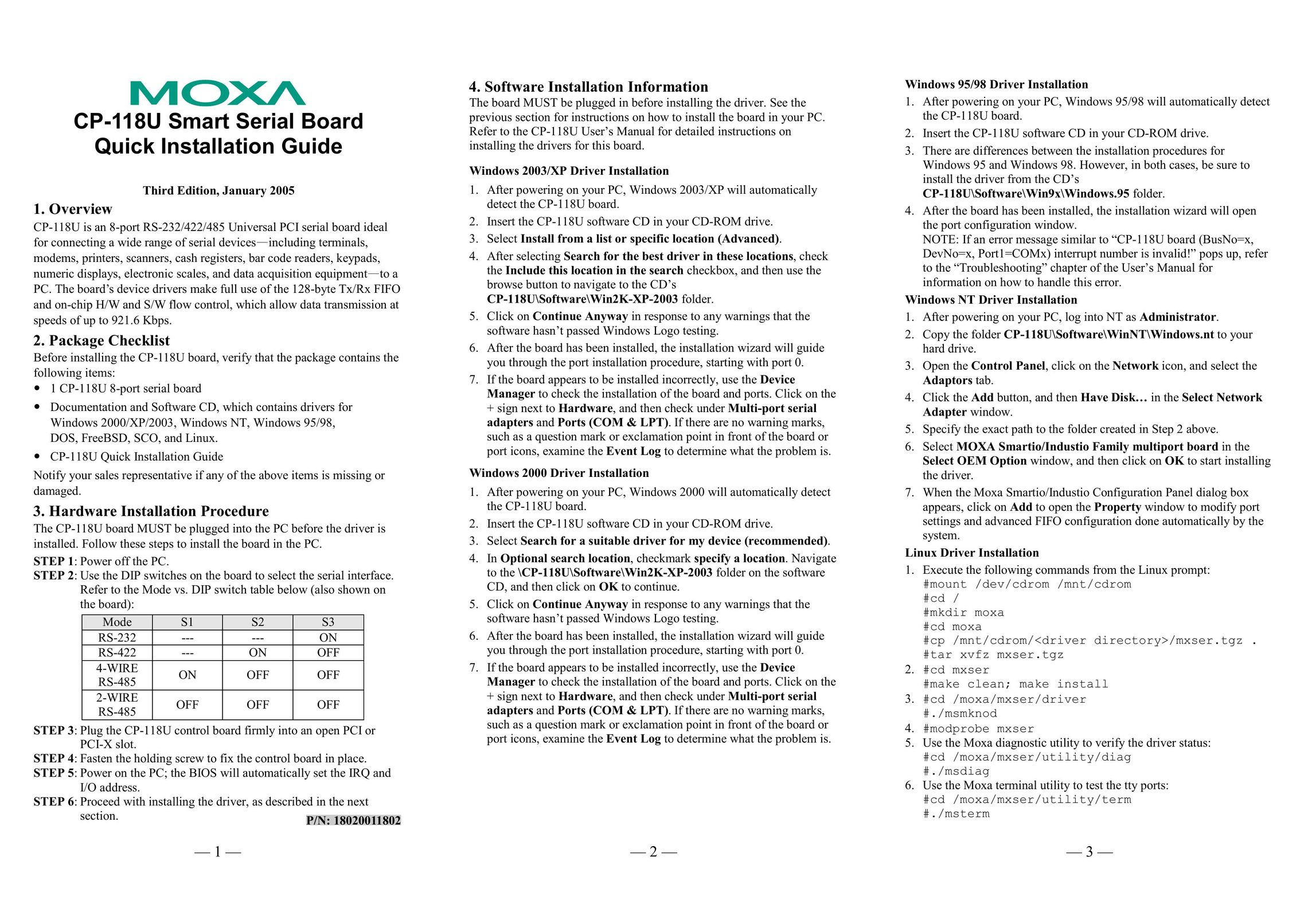 Moxa Technologies CP-118U Computer Hardware User Manual