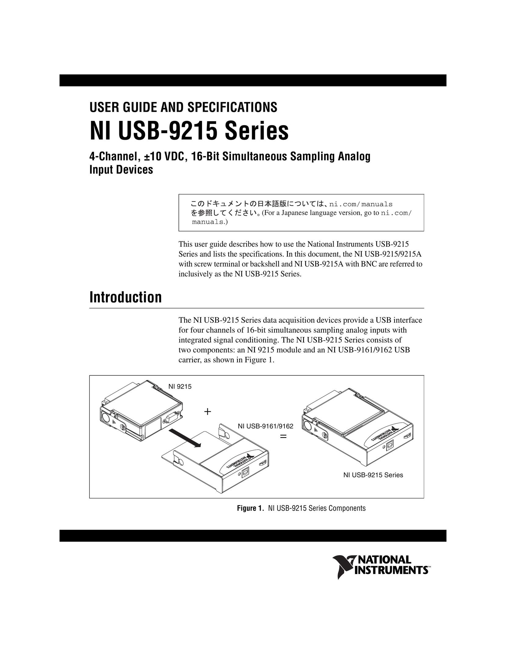 National Instruments 4-Channel, +_ VDC, 16-Bit Simultaneous Sampling Analog Input Devices Computer Hardware User Manual