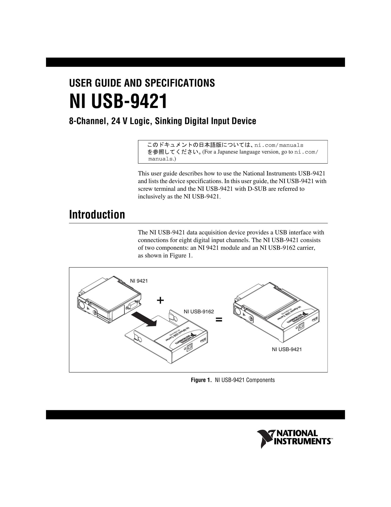 National Instruments 8-Channel, 24 V Logic, Sinking Digital Input Device Computer Hardware User Manual
