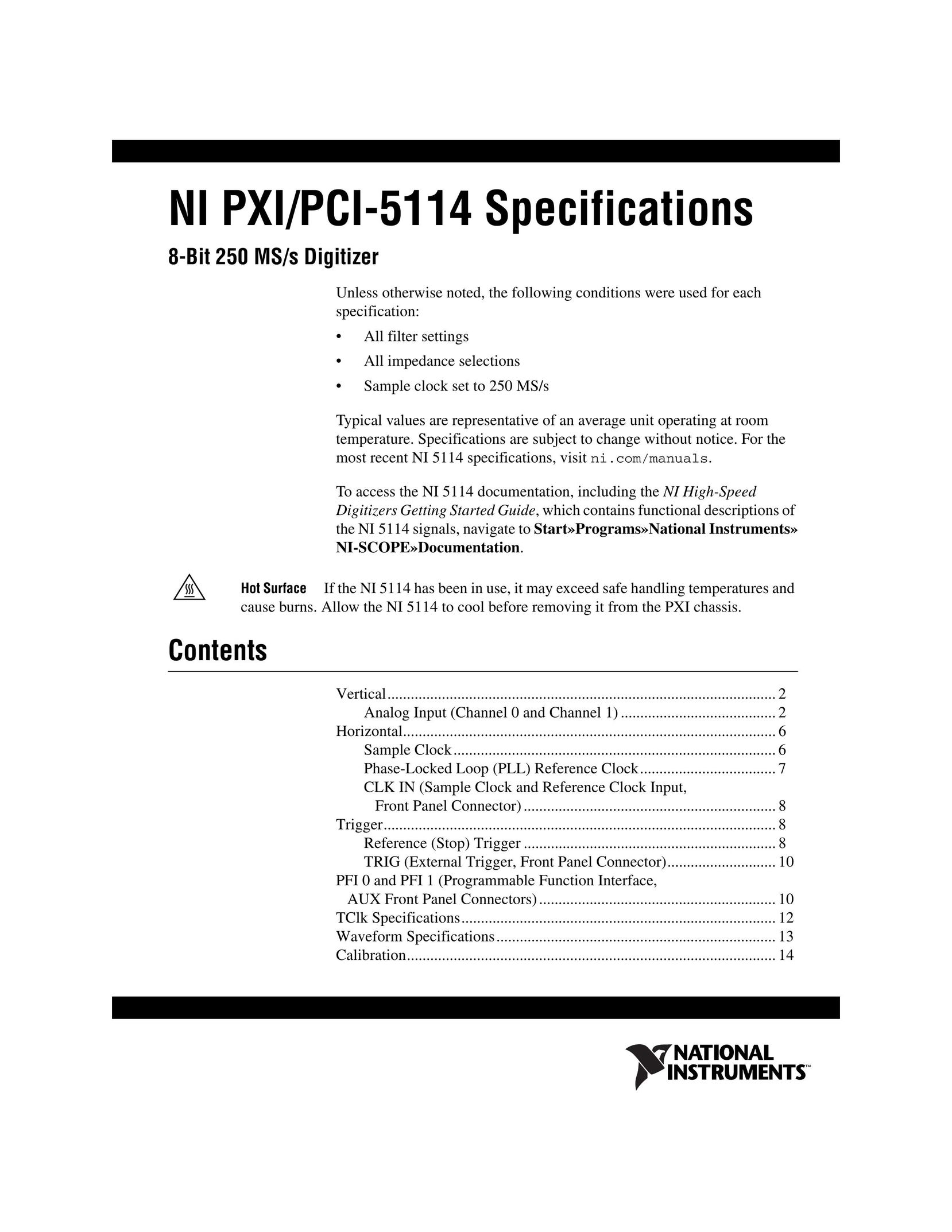National Instruments NI PXI/PCI-5114 Computer Hardware User Manual