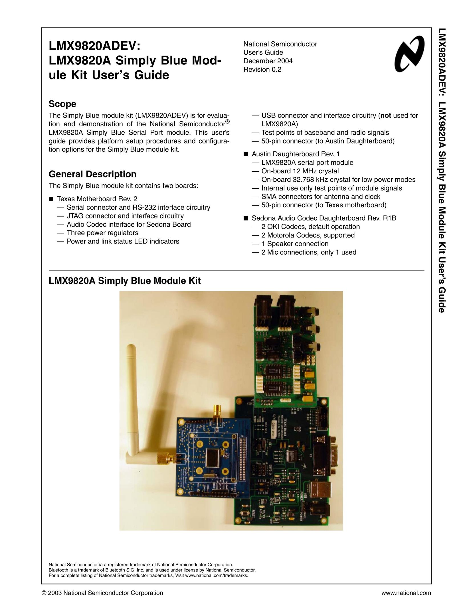 National Products LMX9820ADEV Computer Hardware User Manual
