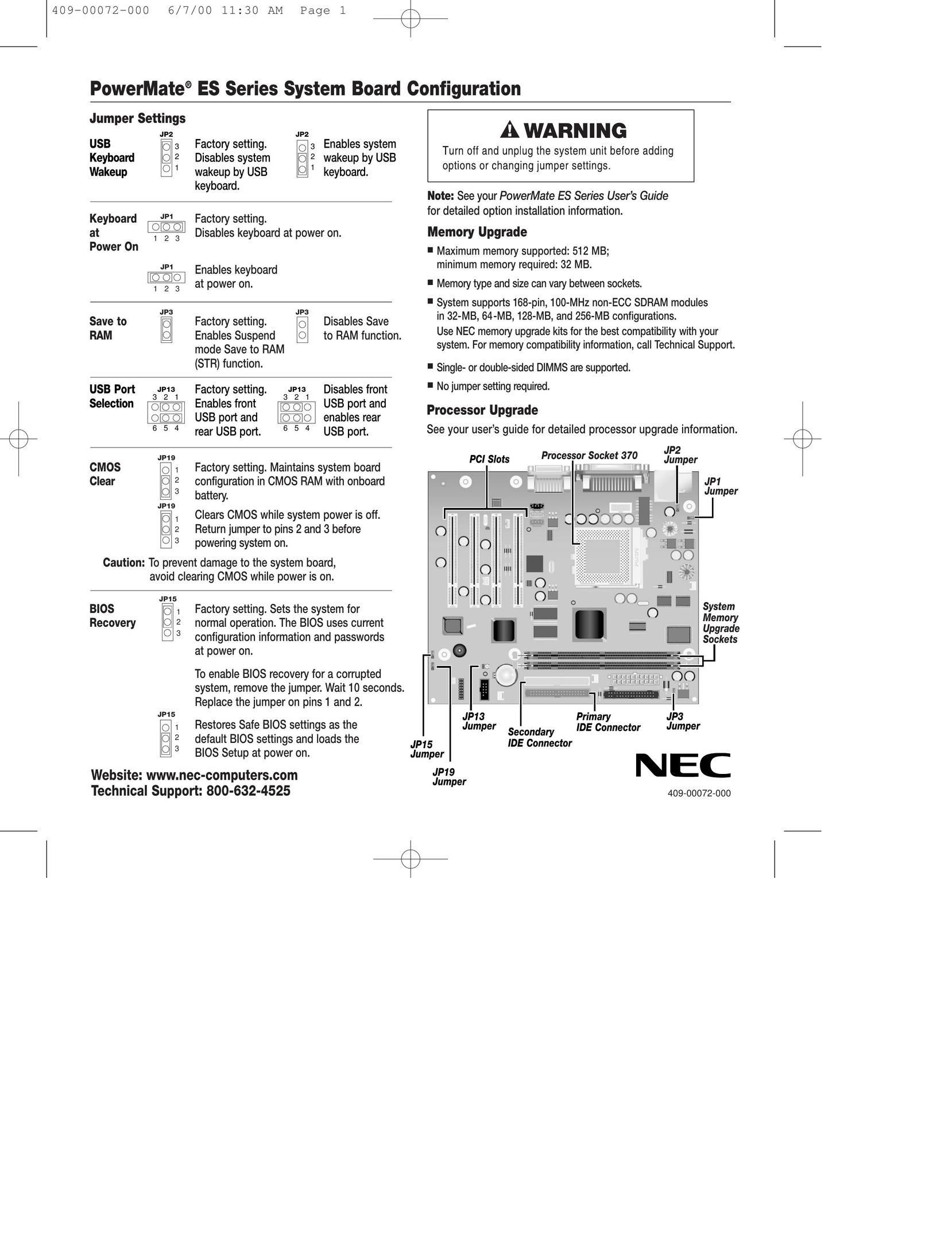 NEC ES Series Computer Hardware User Manual