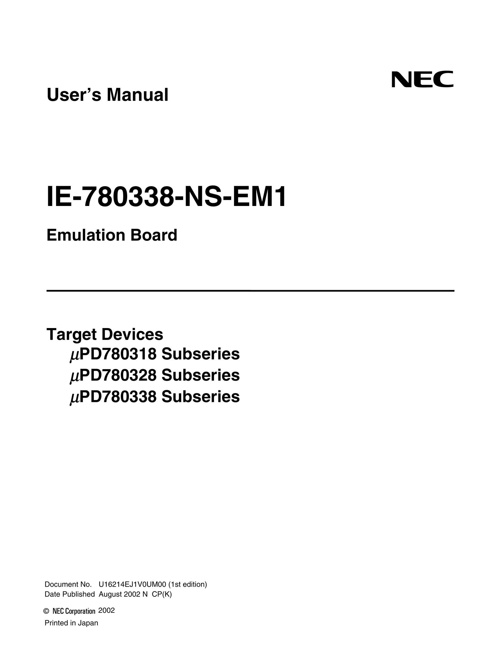 NEC uPD780328 Subseries Computer Hardware User Manual
