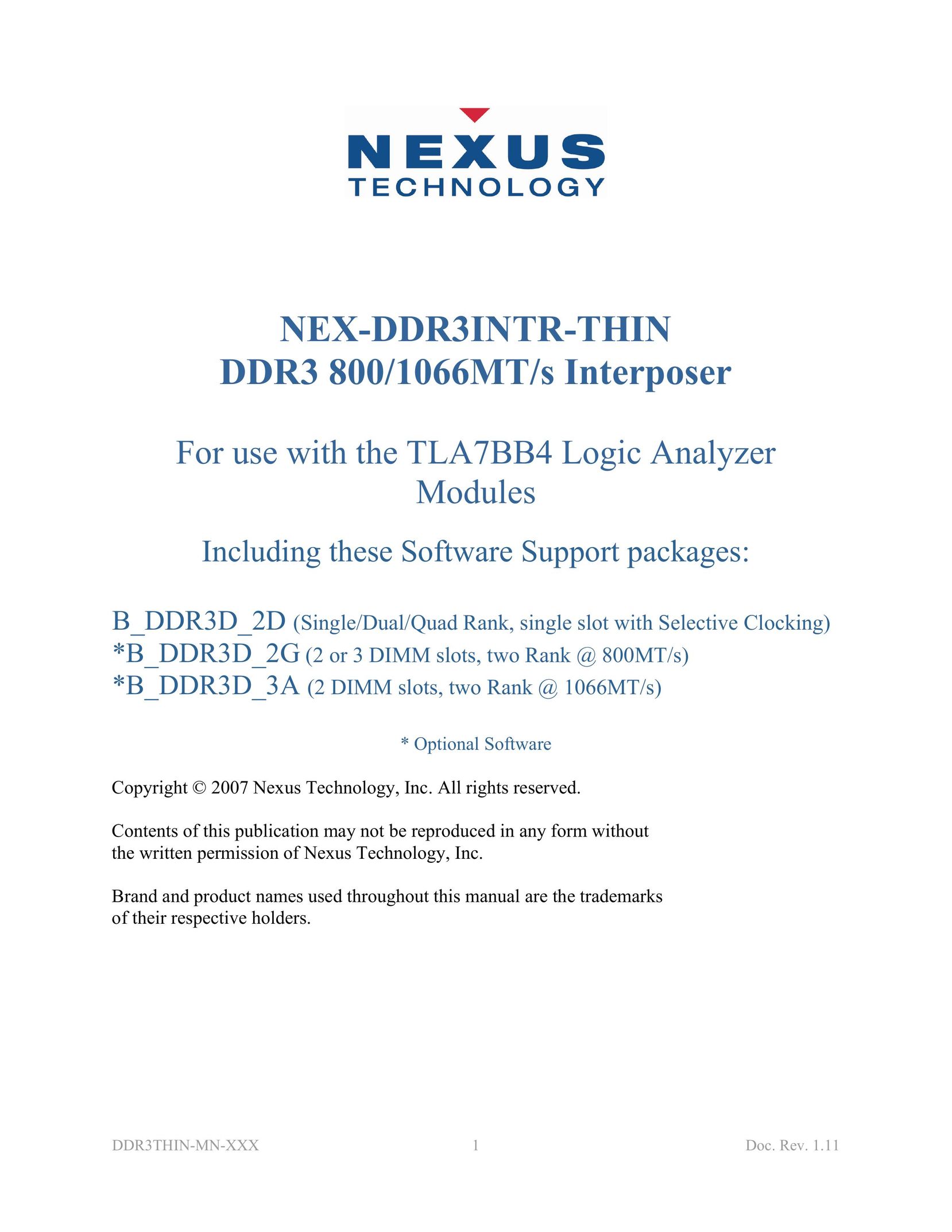 Nexus 21 NEX DDR3INTR THIN Computer Hardware User Manual