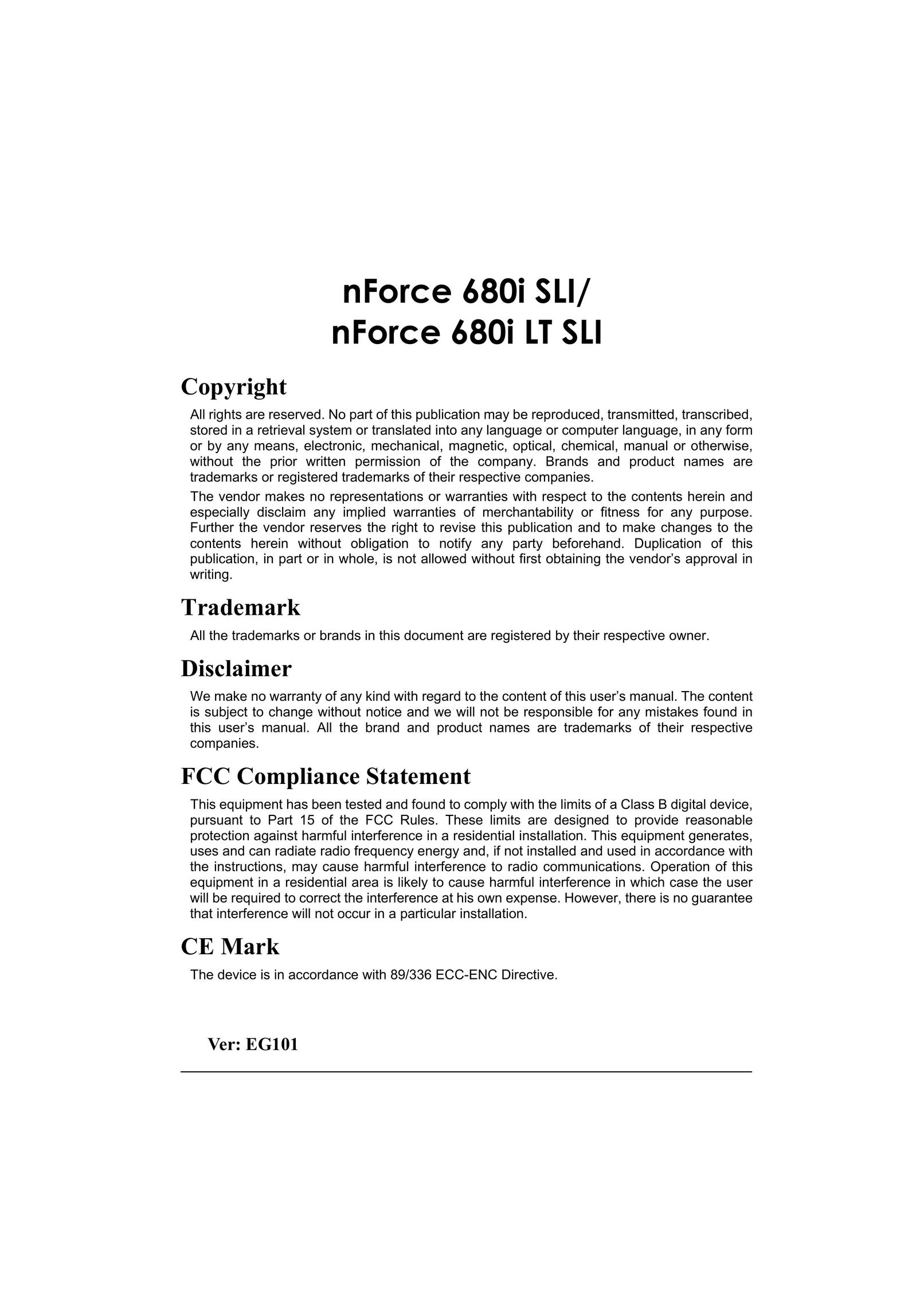Nvidia 680I LT SLI Computer Hardware User Manual