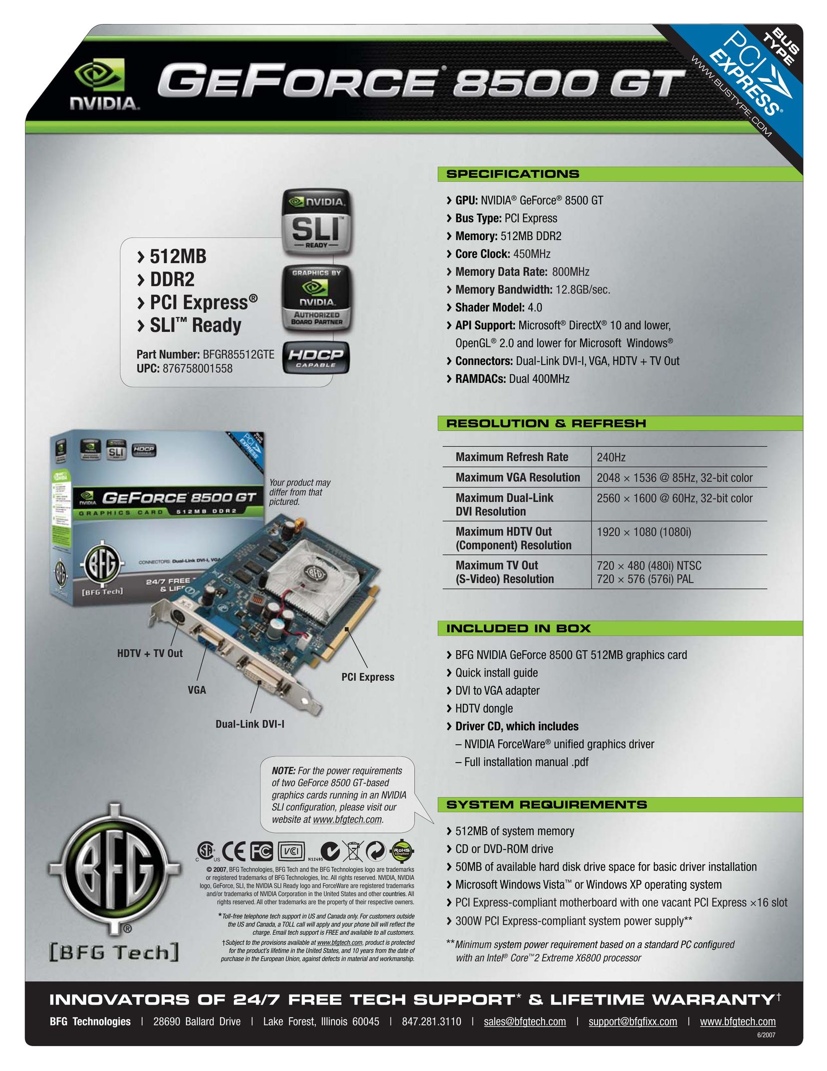 Nvidia 8500 GT Computer Hardware User Manual