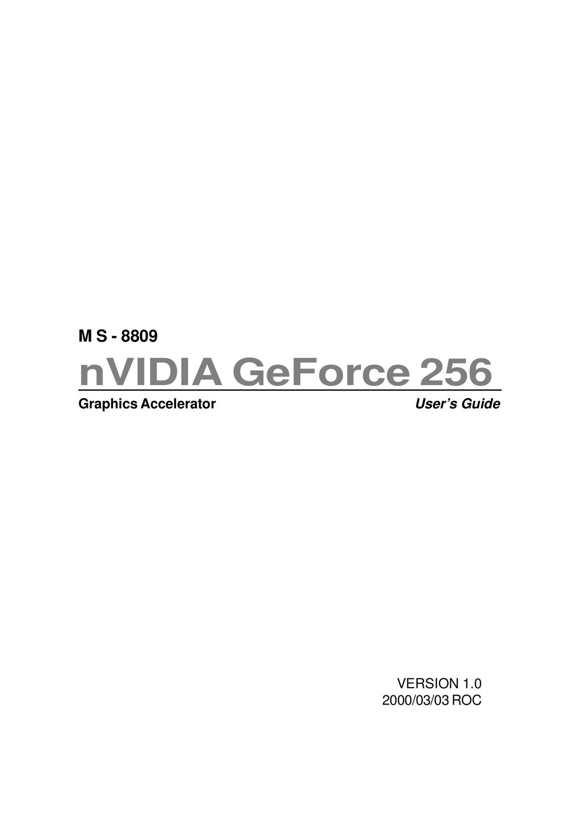 Nvidia nVIDIA GeForce 256 Computer Hardware User Manual