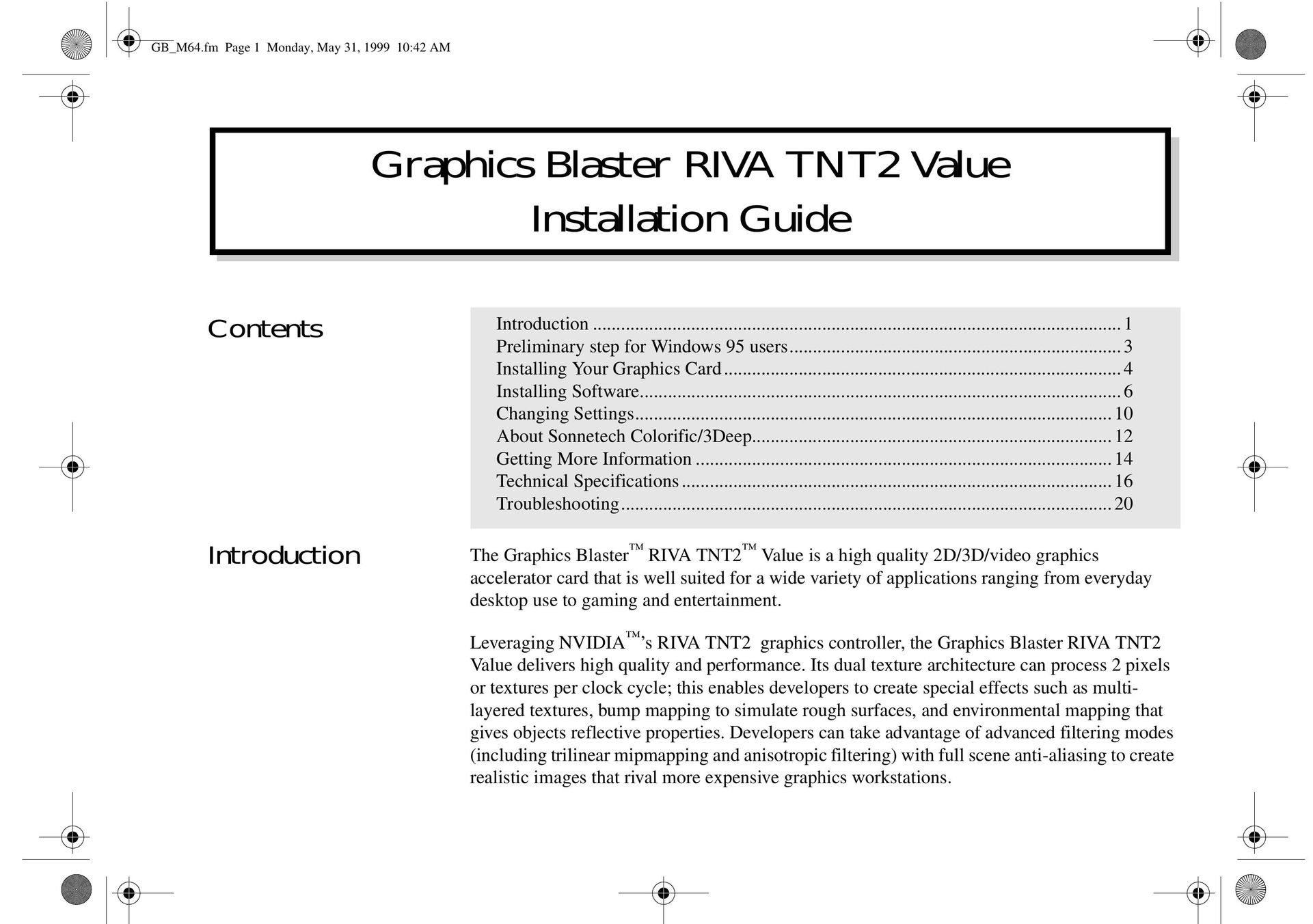 Nvidia TNT2 Computer Hardware User Manual