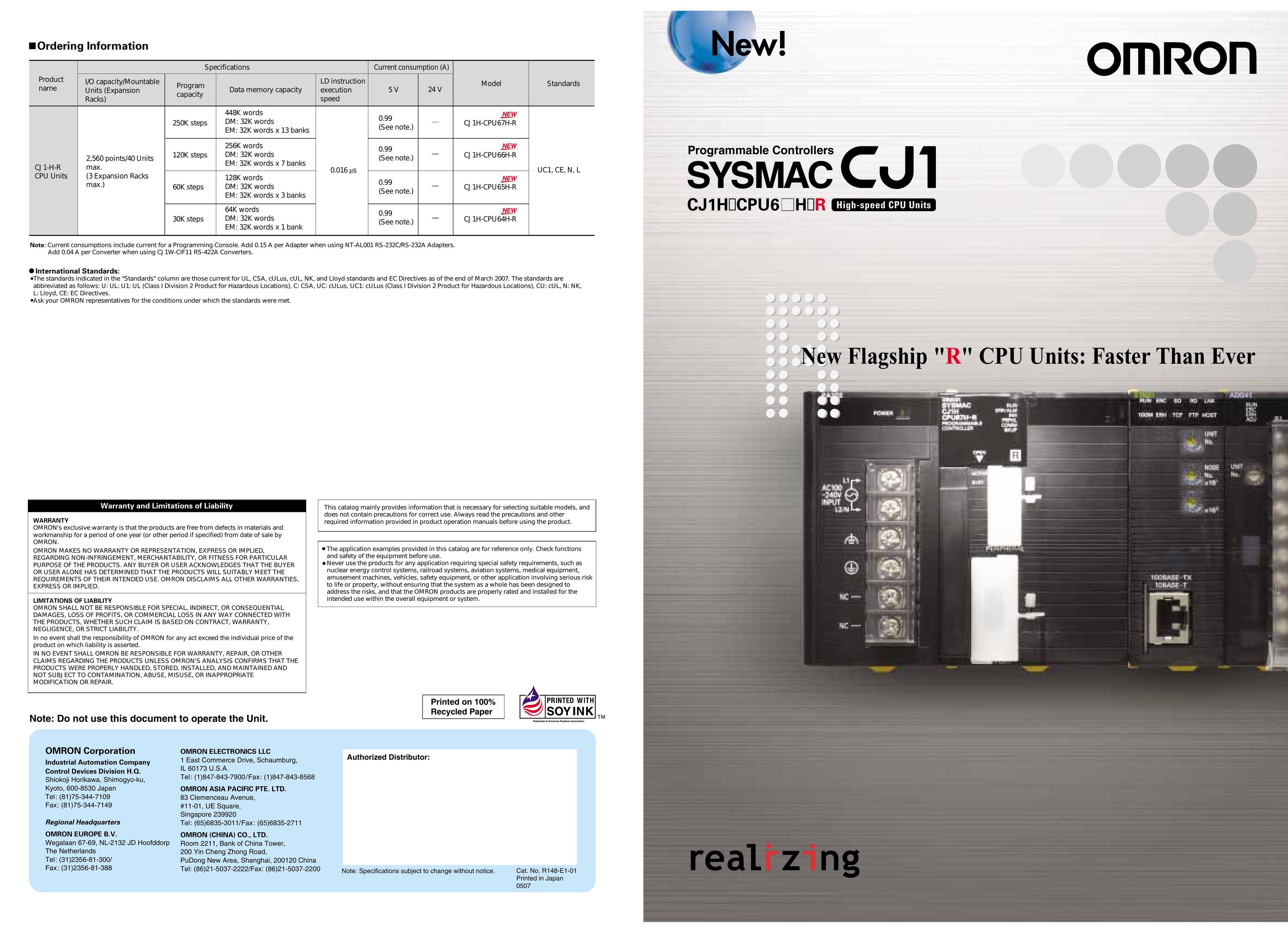 Omron CJ1H Computer Hardware User Manual