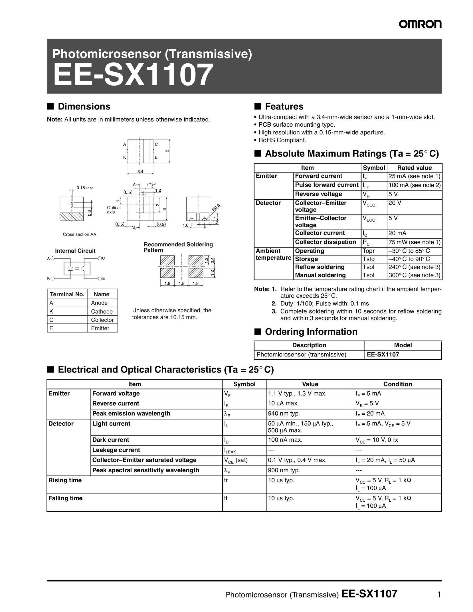 Omron EE-SX1107 Computer Hardware User Manual