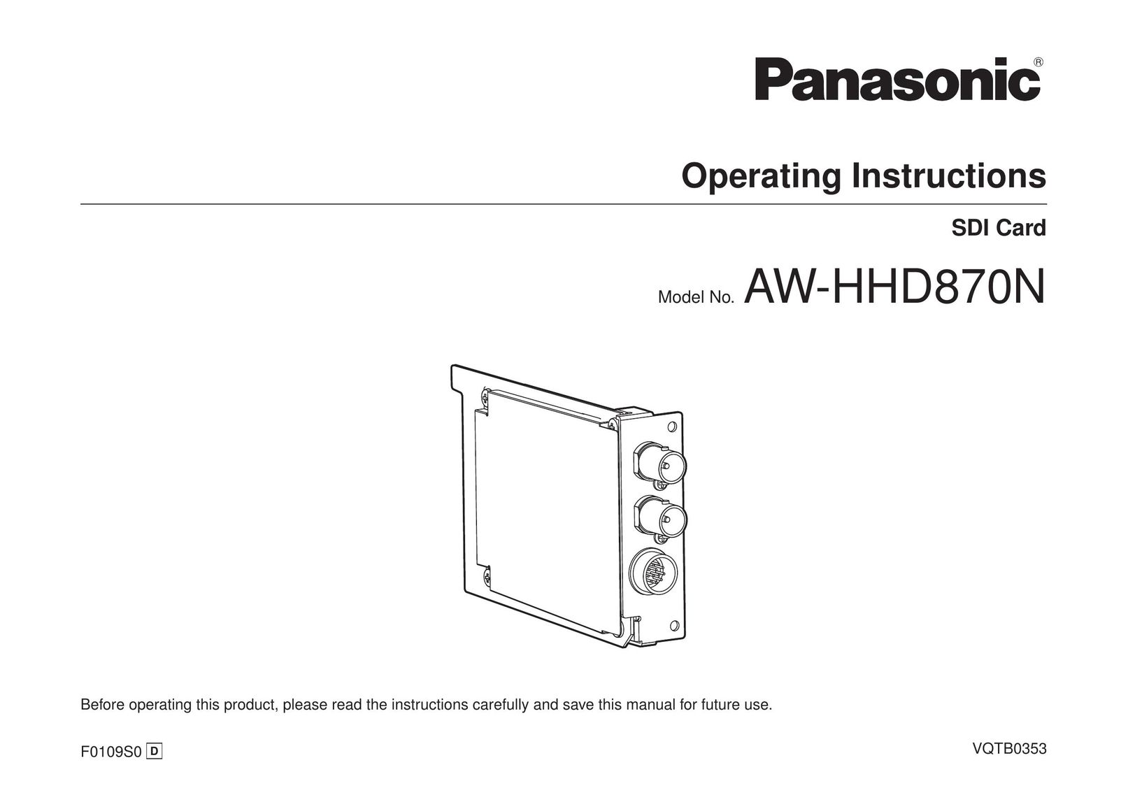 Panasonic AW-HHD870N Computer Hardware User Manual