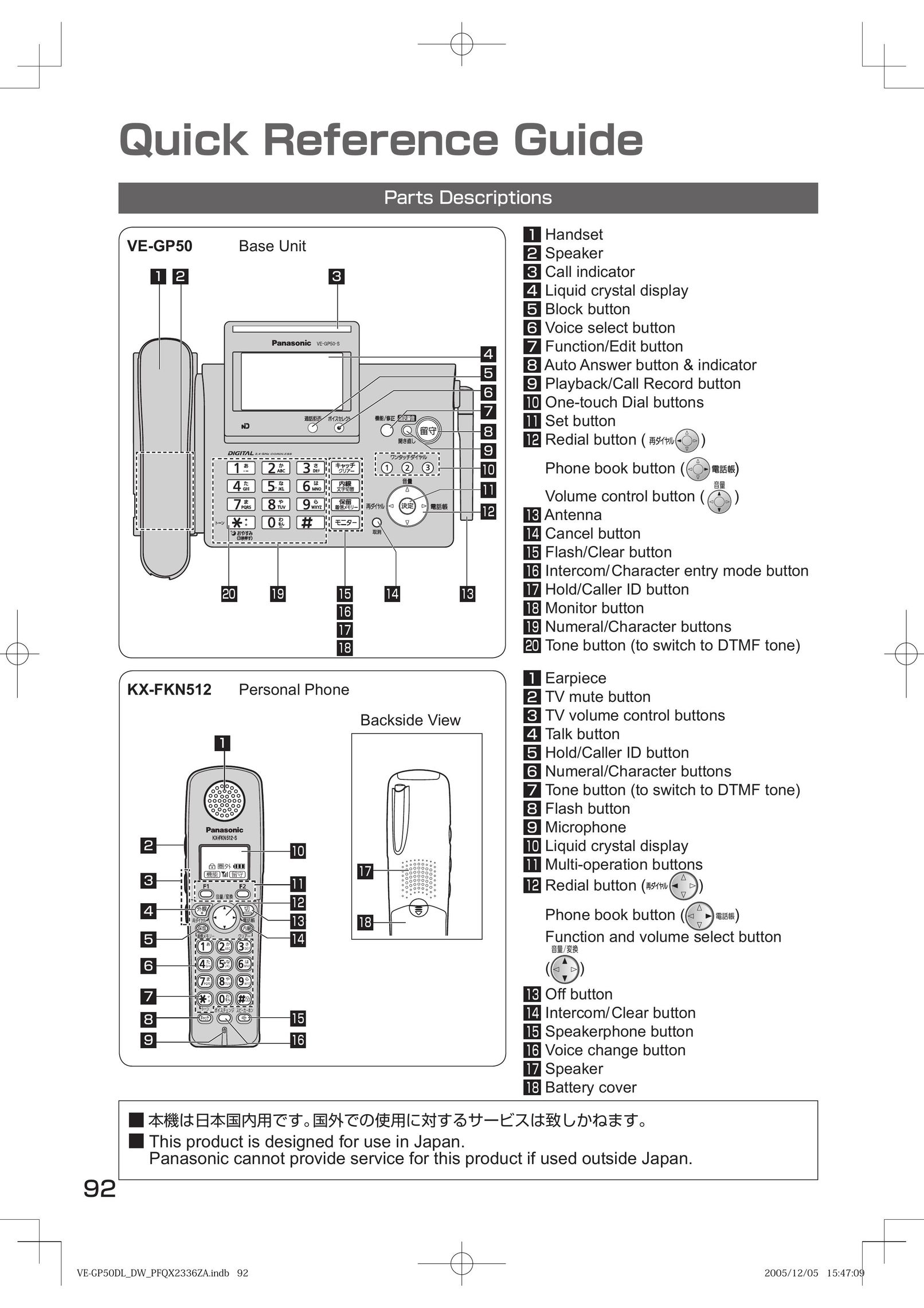 Panasonic VE-GP50 Computer Hardware User Manual