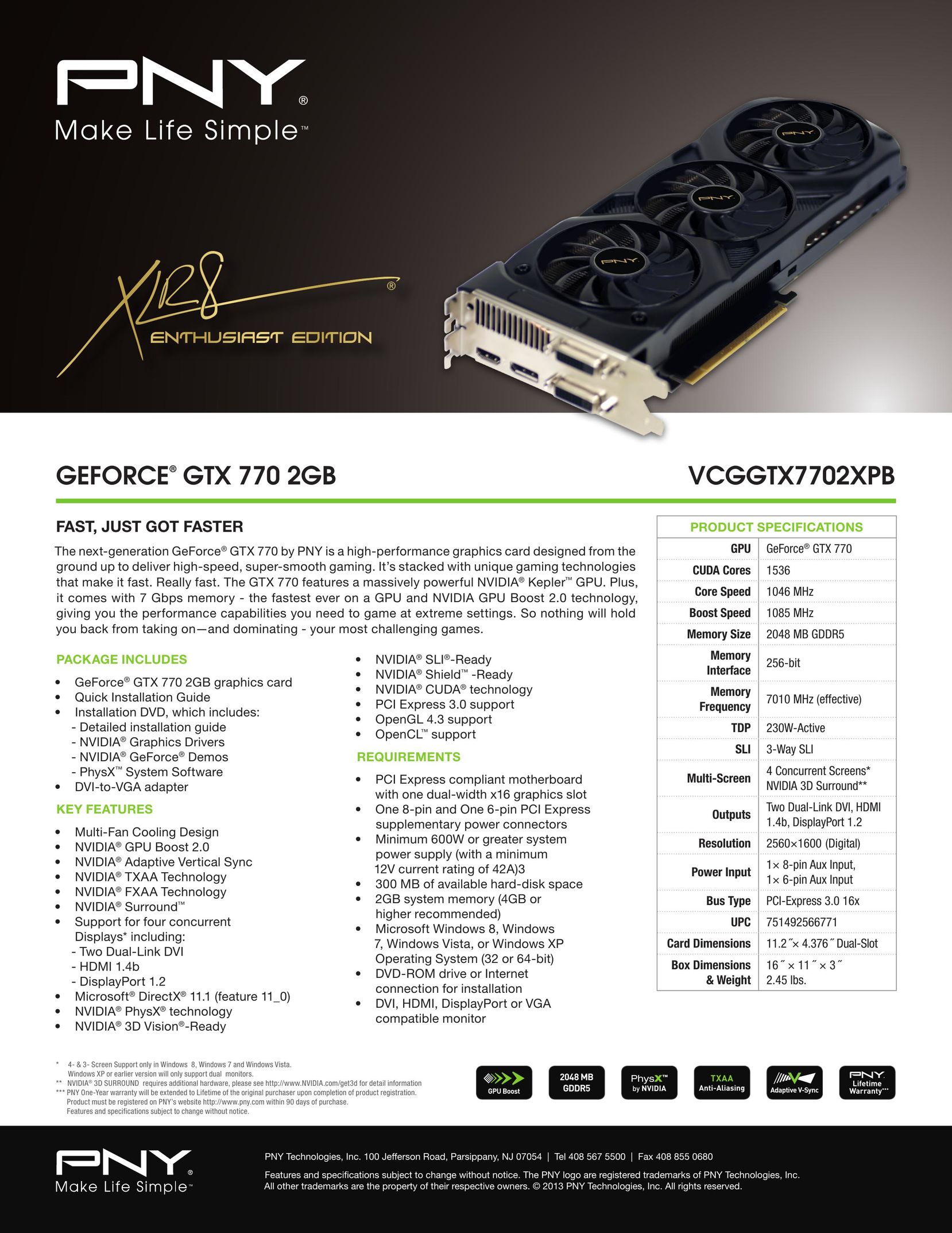 PNY VCGGTX7702XPB Computer Hardware User Manual