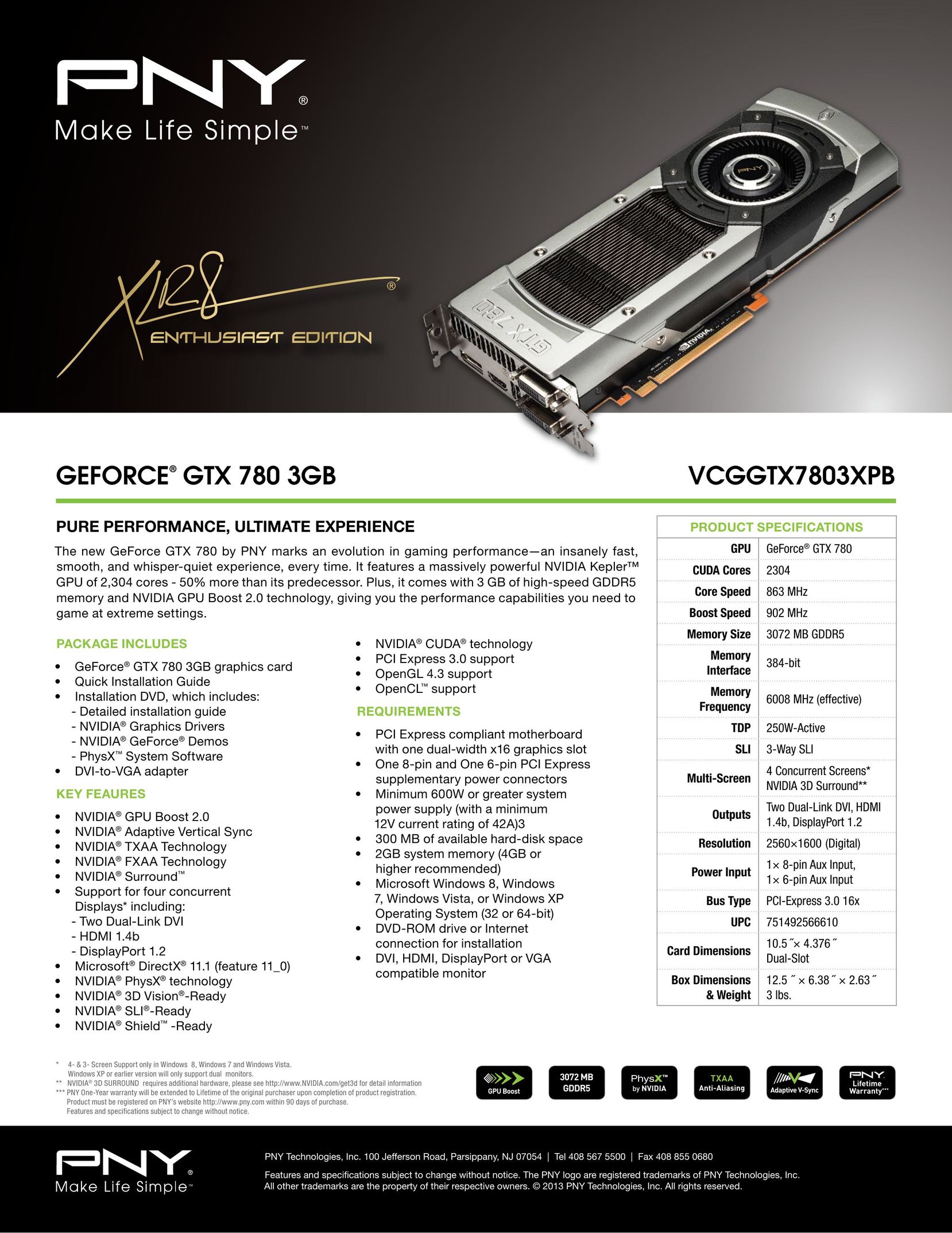 PNY VCGGTX7803XPB Computer Hardware User Manual