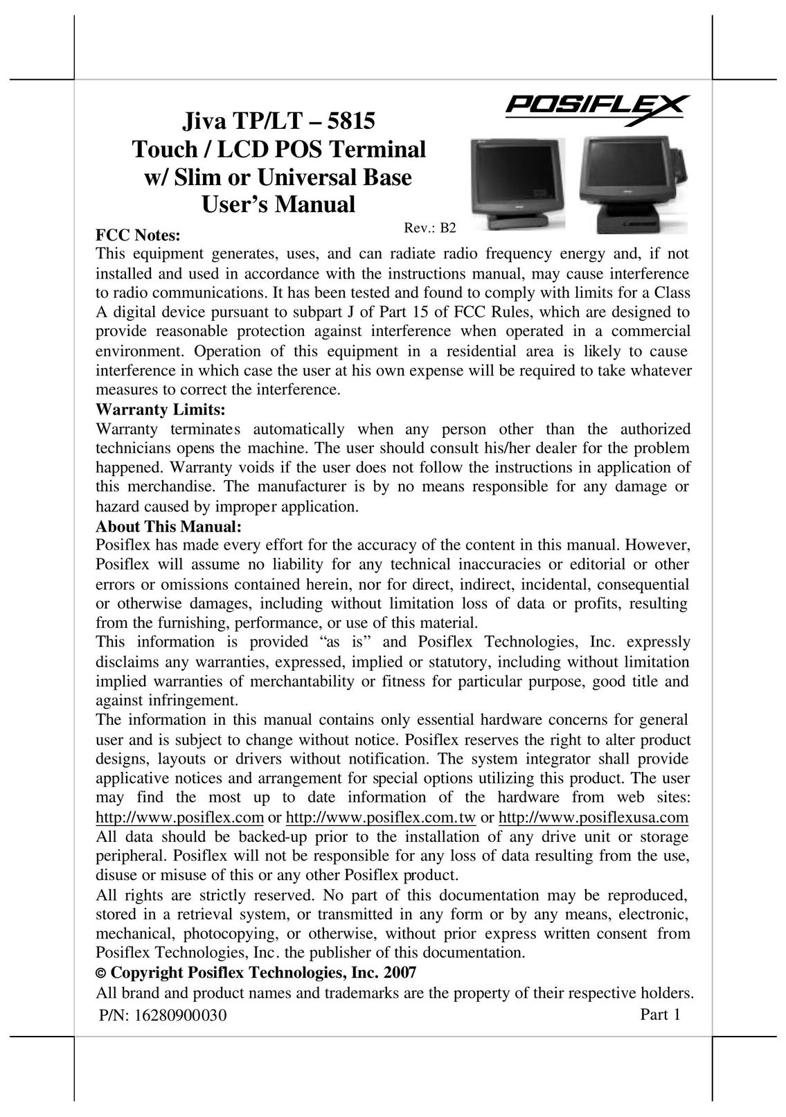 POSIFLEX Business Machines Jiva TP/LT - 5815 Computer Hardware User Manual