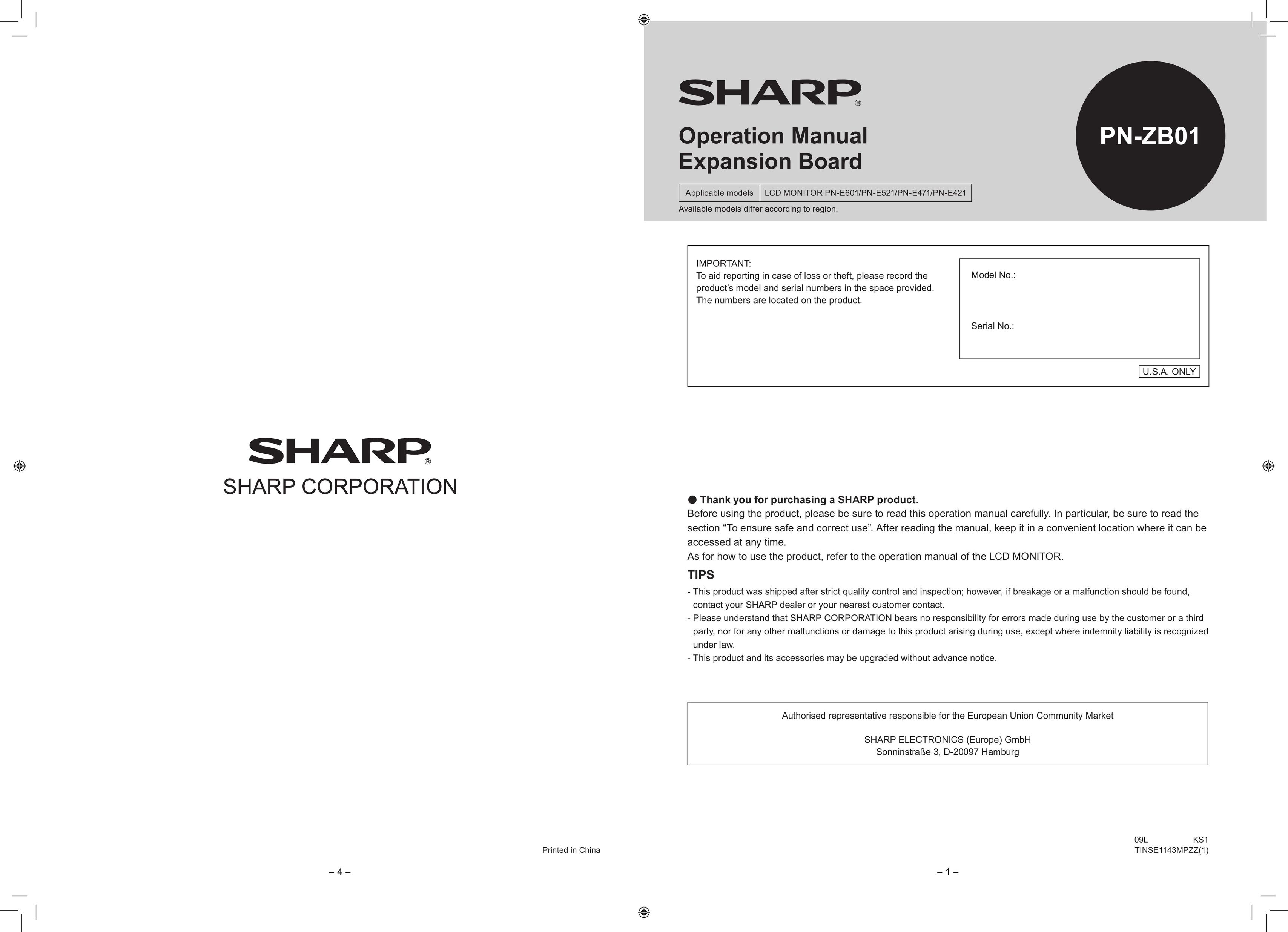 Sharp PNZB01 Computer Hardware User Manual