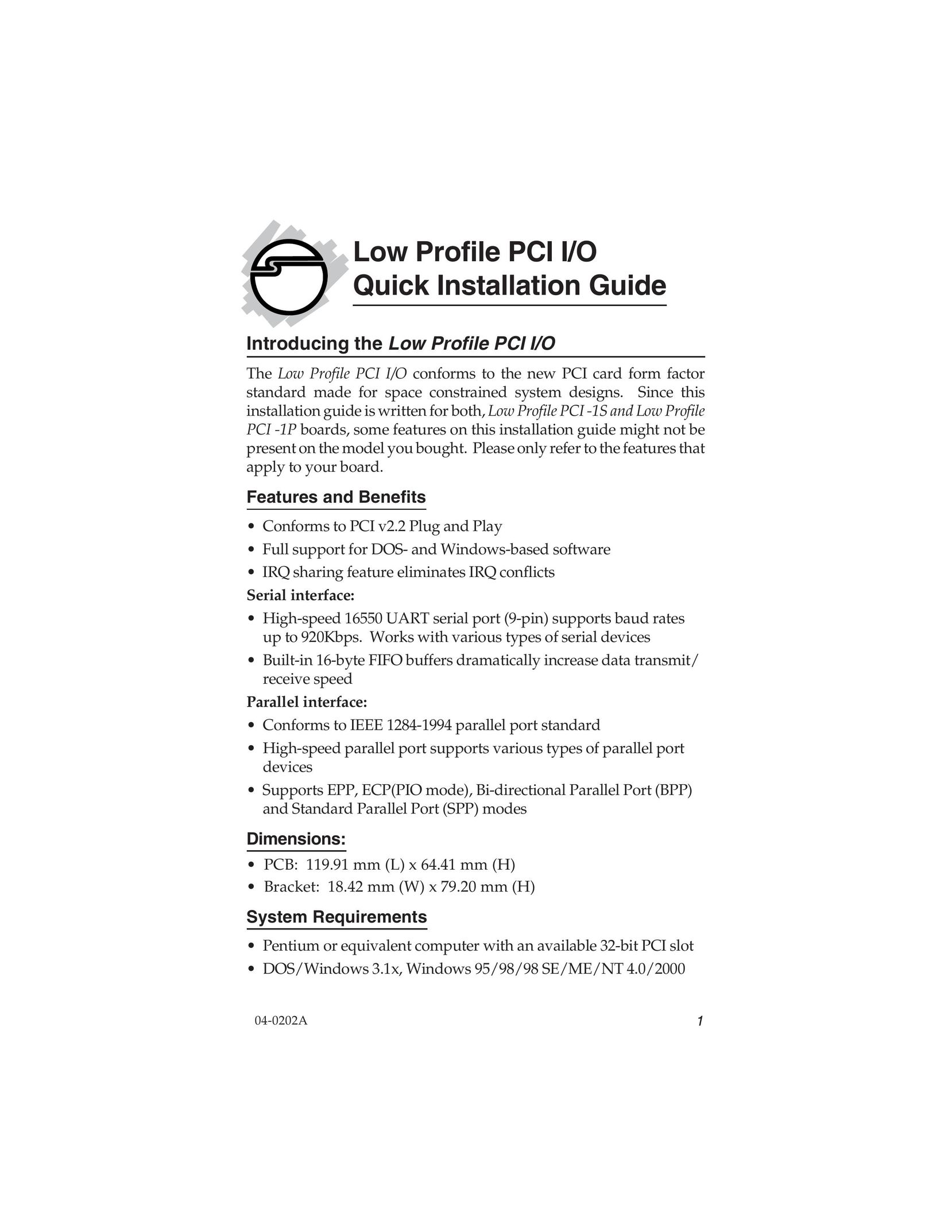 SIIG 04-0202A Computer Hardware User Manual